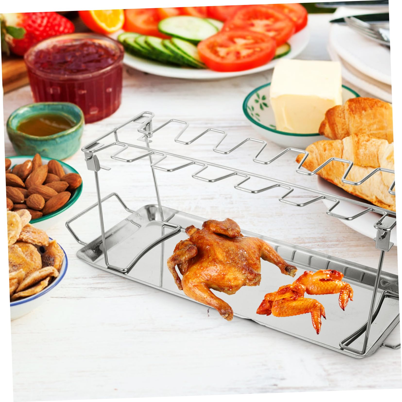Toyvian Barbecue in Acciaio Inox Di Forchette Per Grigliare Vassoio Per Arrostire Supporto Per Cosce Di Pollo Forchette Per Tacchini Spiedini Portatili Per Bistecche Per Affumicare Leccard