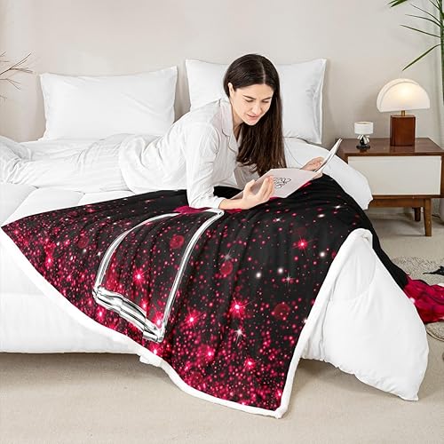 Miniatura 4 de Manfei Manta de flores rosas con purpurina de pétalos de rosas para sofá, manta de cama para el día de San Valentín para mujeres, hombres, adultos