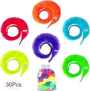 ONESING 30 Pcs Magic Worms Toys Worm On a String Magic Fuzzy Worm Trick Toy Party Favors for Carnival Kid Party Favors Xmas Gifts