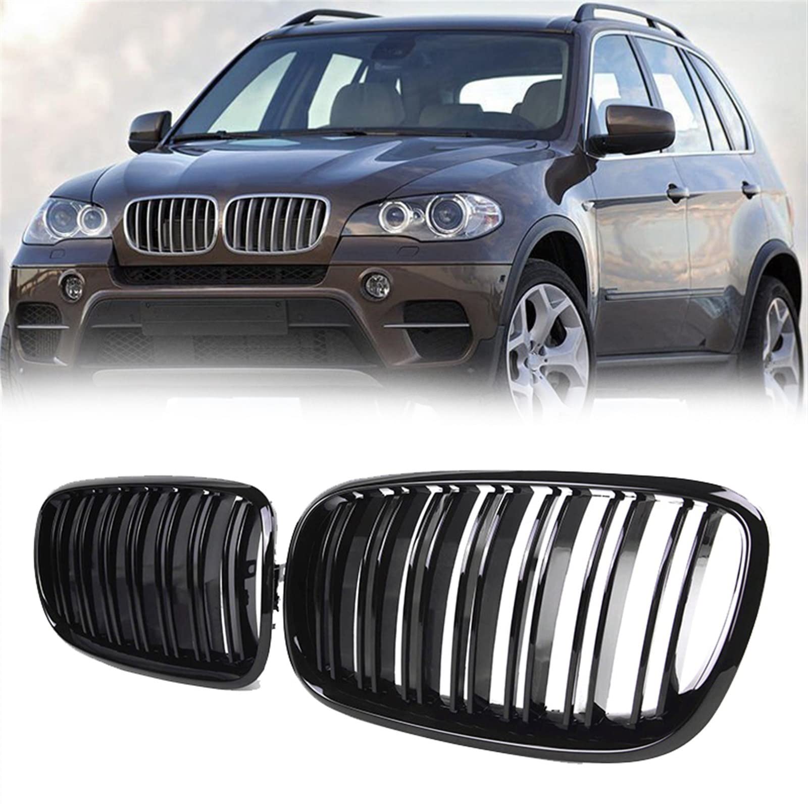 Parrilla delantera de riñón doble línea para coche BMW E70 E71 E72 X5 X6 2007-2014 8