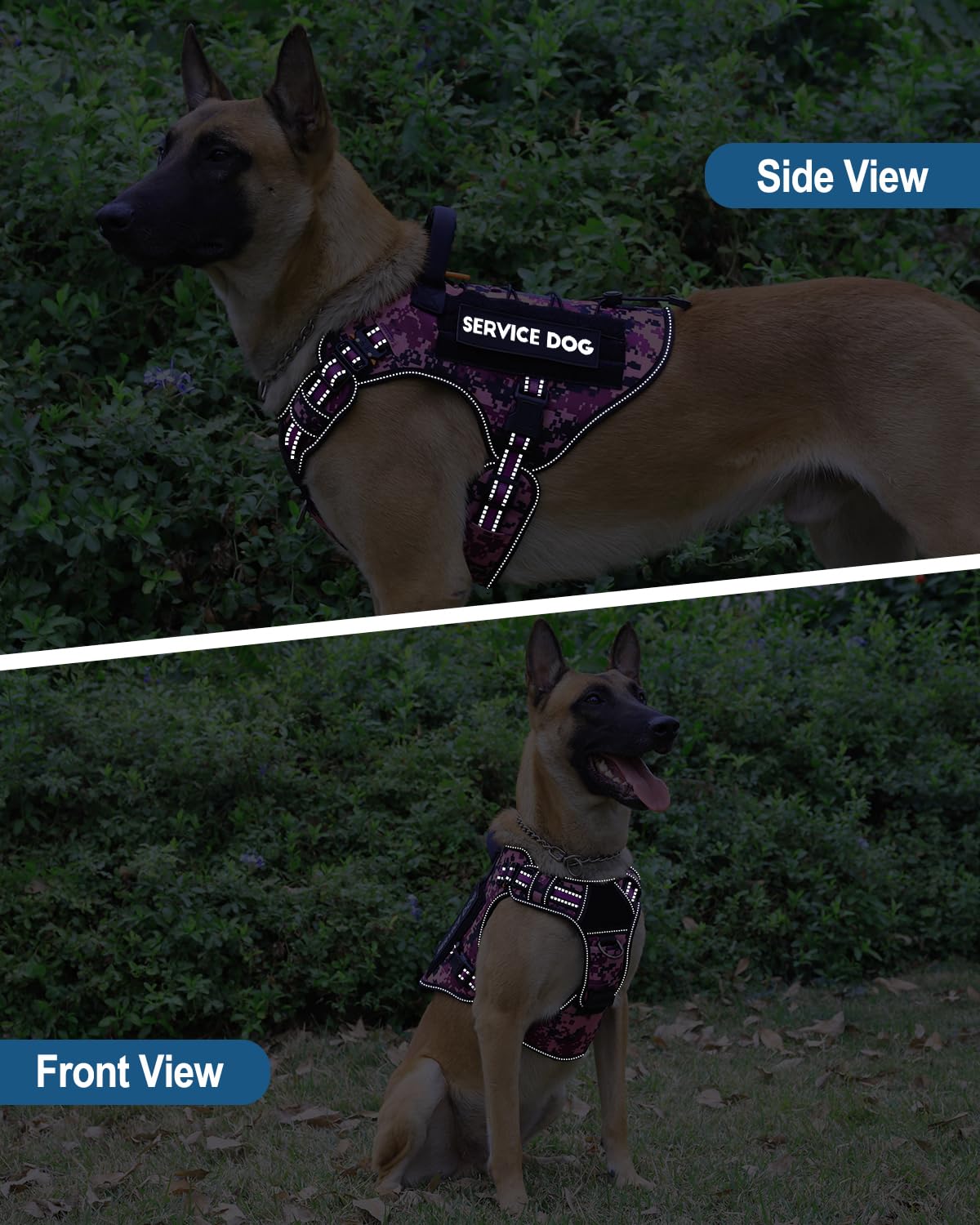 PETNANNY Arnés táctico reflectante con tarjeta de identificación, arnés de chaleco para perros medianos y grandes, chaleco de apoyo emocional con asa acolchada, 2 parches reflectantes para