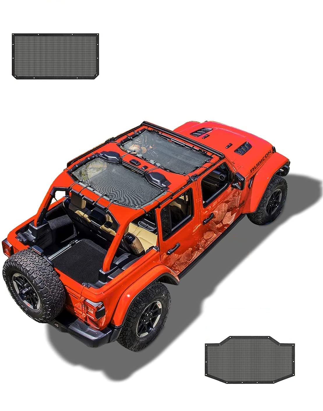 ELECDON Sunshade Top, Mesh Sun Shade Cover, UV Bikini Screen Blocker for 2018-2021 Jeep Wrangler JL JLU 4 Door, Front and Rear 2 Piece, Black