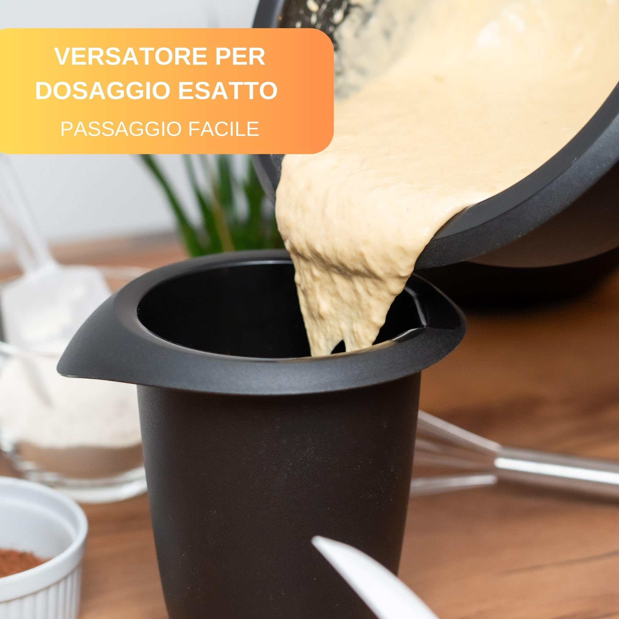 Thiru Ciotola per mescolare e cuocere – con coperchio paraspruzzi – antiscivolo e senza BPA – con 50 ricette – Made in Germany (nero, confezione doppia – 3,5 l e pentola)