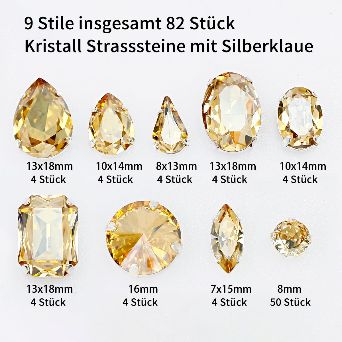 DONGZHOU Rhinestones for Crafts Glass Sewing Gemstones with Silver Prong Setting for Jewelry Making Clothing Hat Wedding Dress Decoration 82 Pieces,Golden Shadow - Image 3