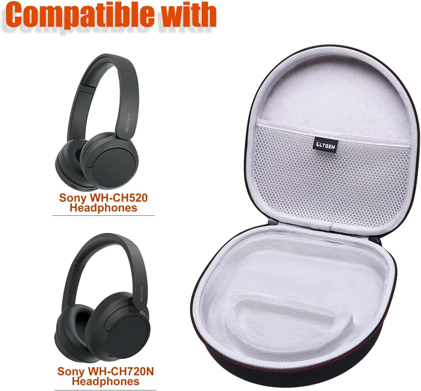 LTGEM Case Compatible with Sony WH-CH720N / WH-CH520 / WHCH710N / WH-CH510 Noise Canceling Wireless Headphones Bluetooth Over The Ear Headset, Black+Gray - Image 8