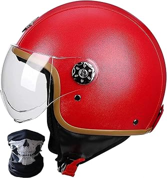 Retro German Style Motorcycle Helmet for Men Women Classic Vintage Open Face Leather Half Helmet DOT Approved for Cruiser Moped Chopper Jet Scooter, Brown 55-62cm