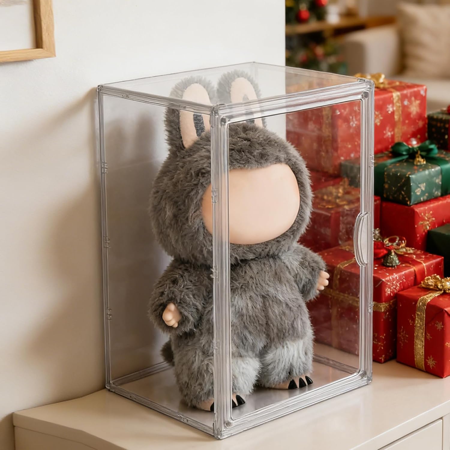 XL Display Case 24" Compatible with Labubu POP MART Acrylic Clear Display Box Shelf with Magnetic Door Clear Organizer Box Stackable Plastic Holder Fit for POP MART Labubu Doll Figures