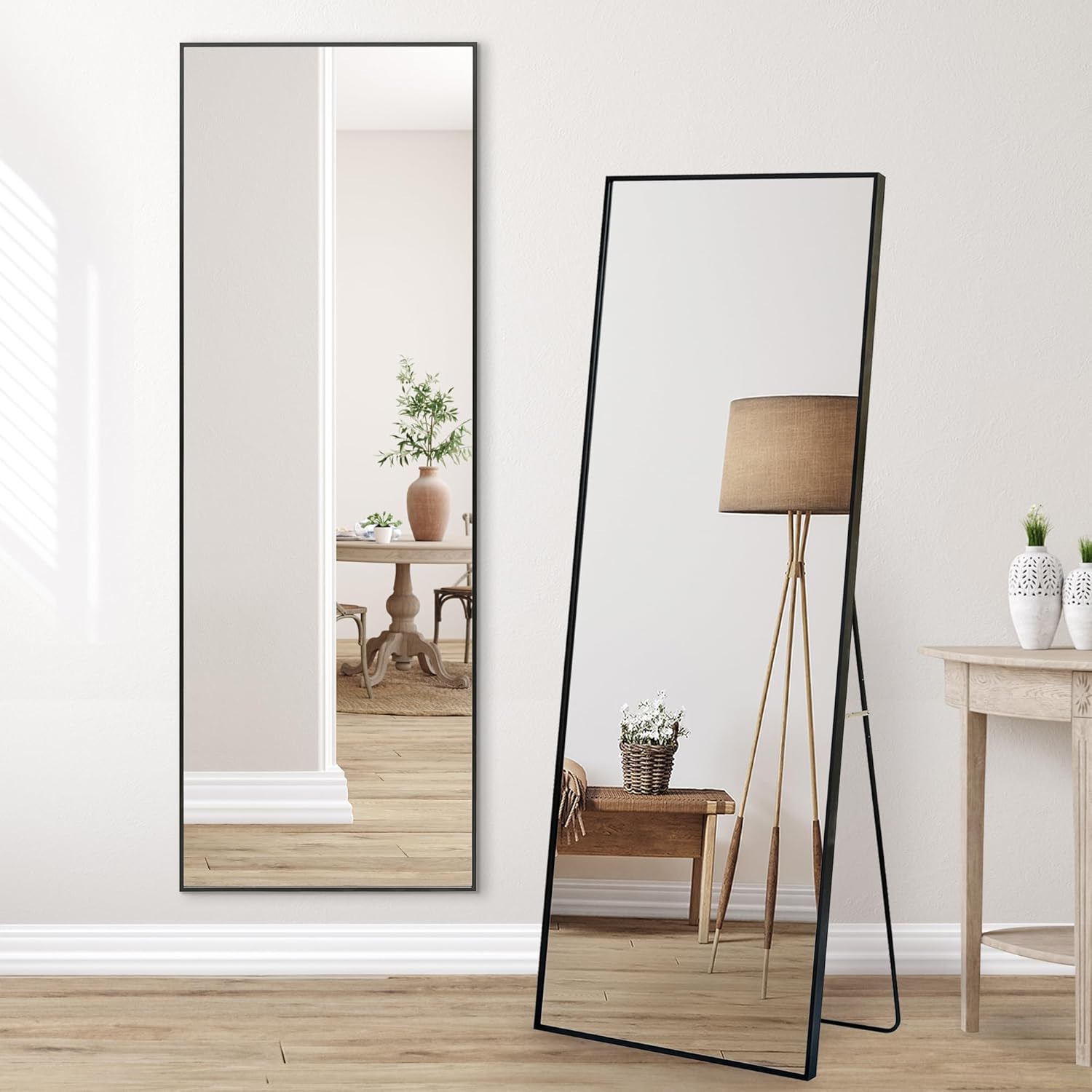 Americanflat 21x58 Full Length Mirror with Stand - Standing Mirrors with Durable Frame - Modern Mirror for Bathroom, Bedroom, Living Room - Mirrors for Wall Display and Home Decor - Black Black 59"L x 22"W Modern