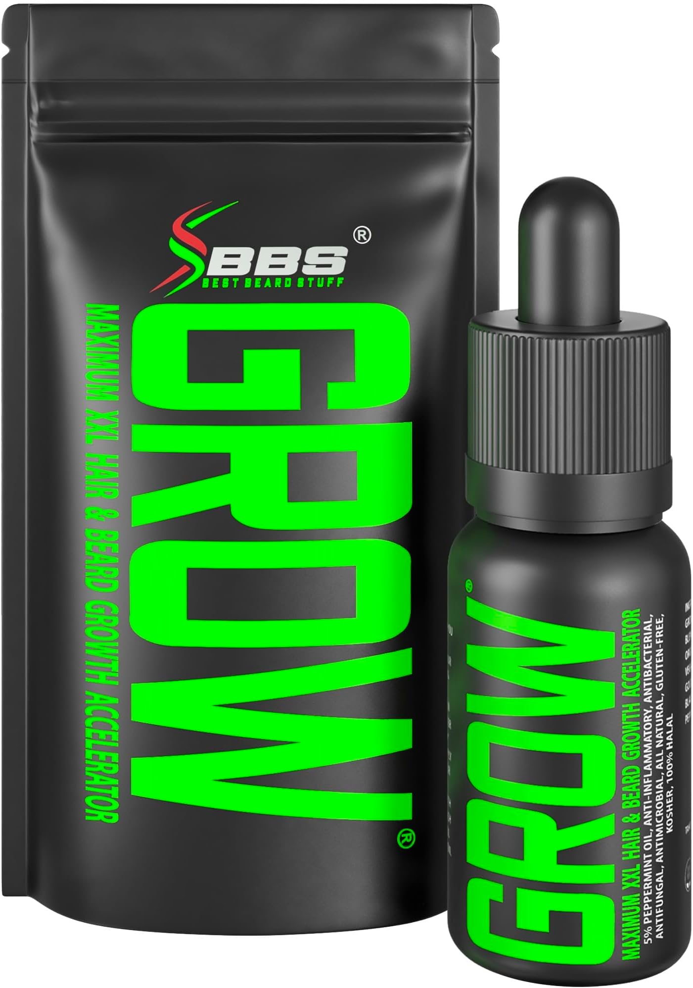 GROW Maximum XXL Beard Growth & Mustache Accelerator - #1 Formula Serum Oil Worldwide - Grow MORE NEW Facial Hair, Fix Patchy Beards, Fill Patches GUARANTEED! XL Enhancer & Conditioner (30-day supply)