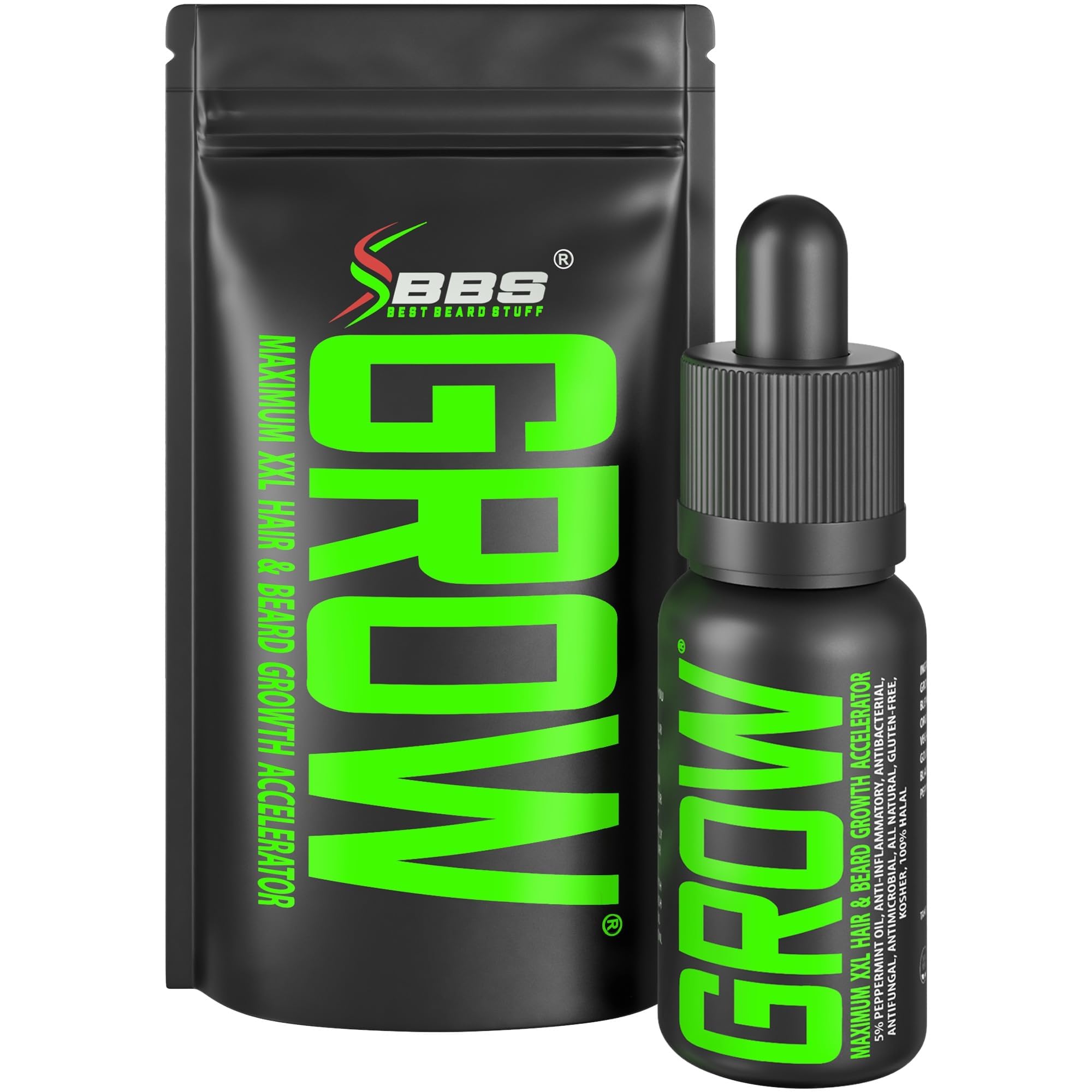 GROW Maximum XXL Beard Growth & Mustache Accelerator - #1 Formula Serum Oil Worldwide - Grow MORE NEW Facial Hair, Fix Patchy Beards, Fill Patches GUARANTEED! XL Enhancer & Conditioner (30-day supply)