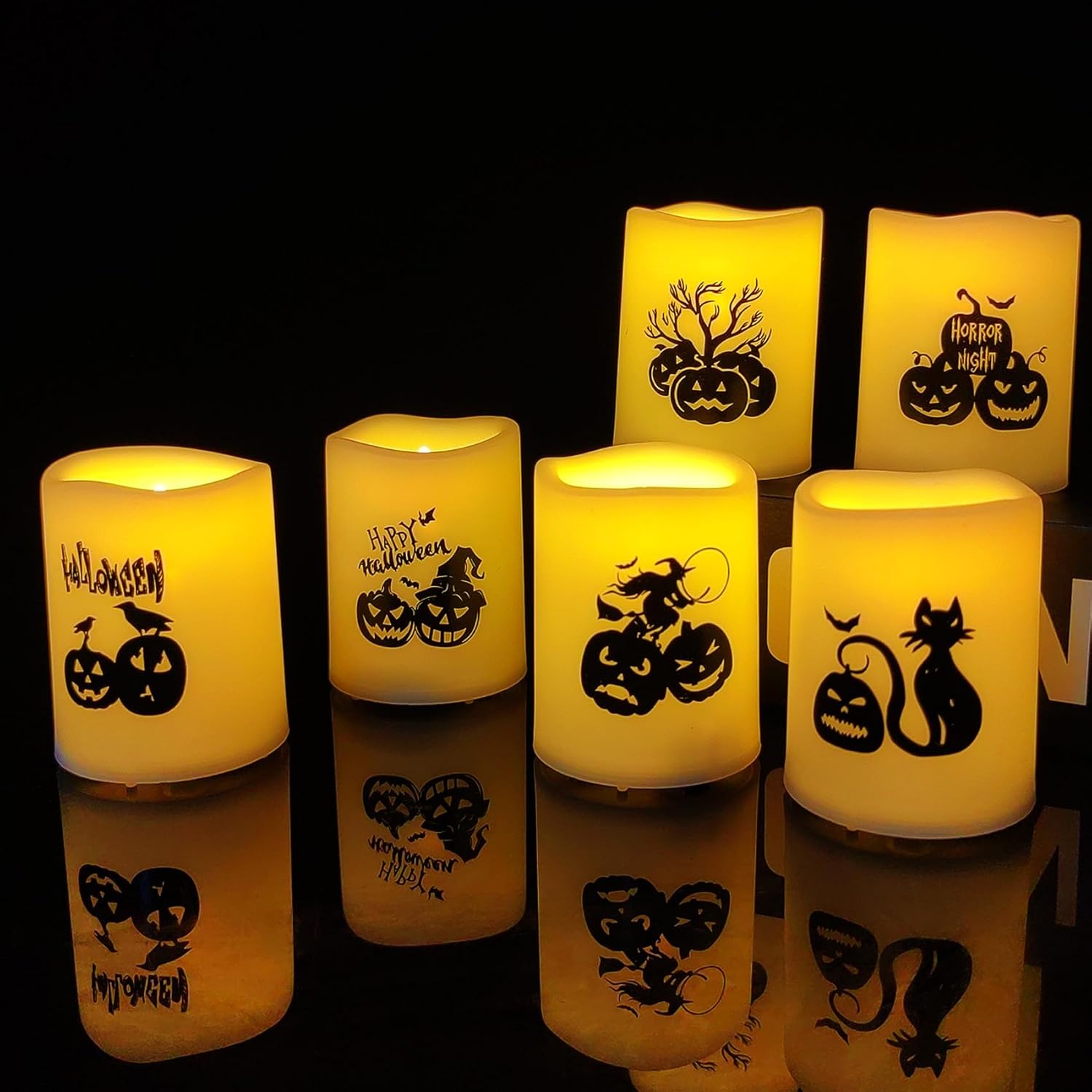 EZiKitchen 6 Pack Halloween Votive Candles Pumpkin Lights