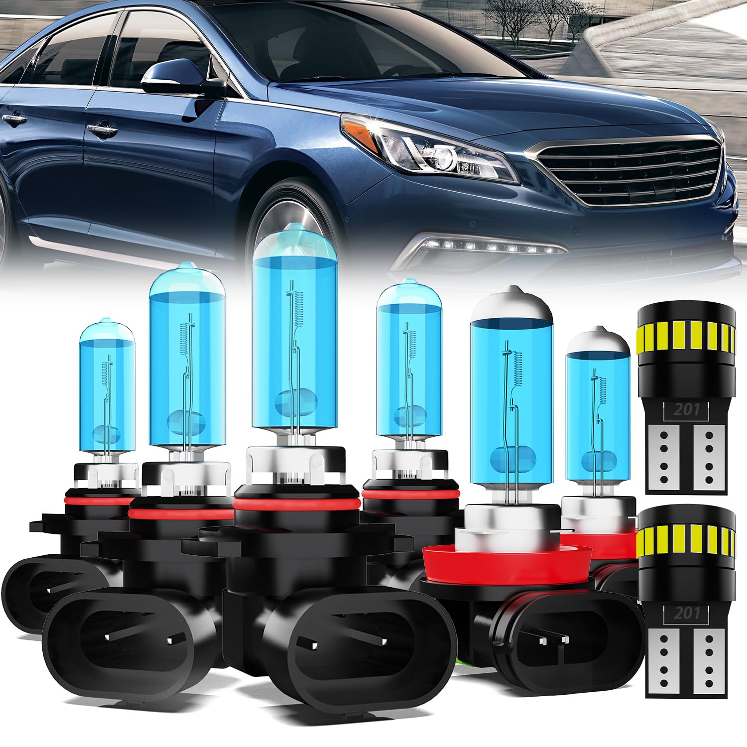 Headlight Bulbs License Plate Lights Fit For Hyundai Sonata 2015, 9005 High Beam + 9005 Low Beam + H11 Fog Lights Halogen Light Bulb + License Plate Lights, Pack of 8