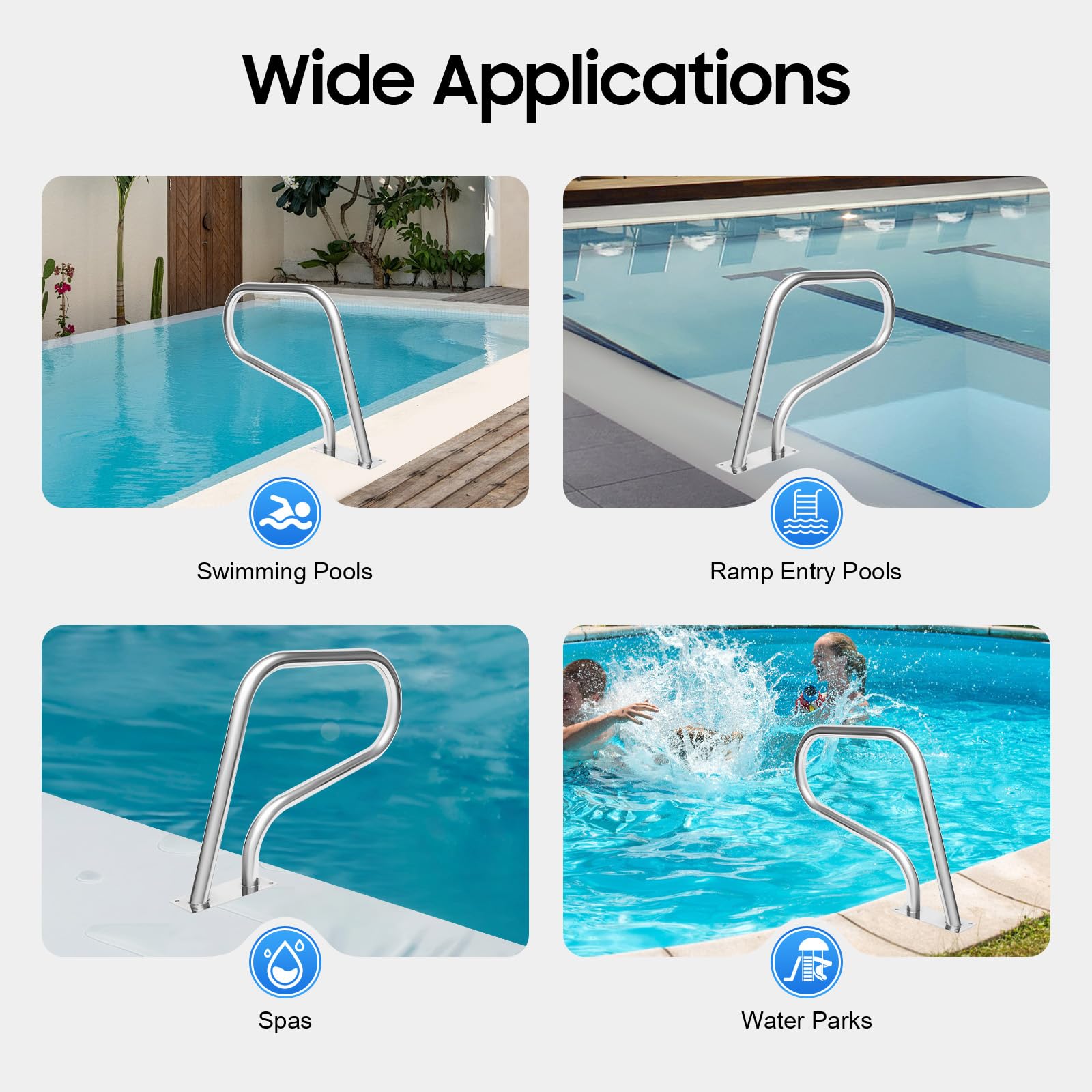 Schwimmbad-Handlauf 304 Edelstahl Haltegriff 81x58cm Pool Haltegriff 120kg Tragbar Einstiegshilfe Pool Ø 4,2 cm Griffbogen Geländer Handläufe für Schwimmbäder Schräglagen Spa Wasserpark