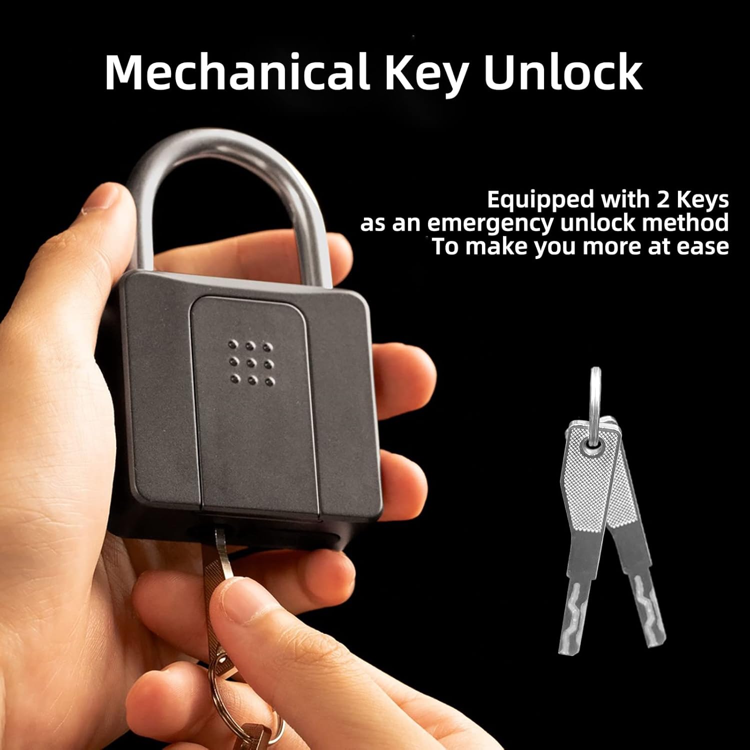 A hand unlocking the Pothunder P10BF Smart Fingerprint Padlock using the fingerprint sensor.