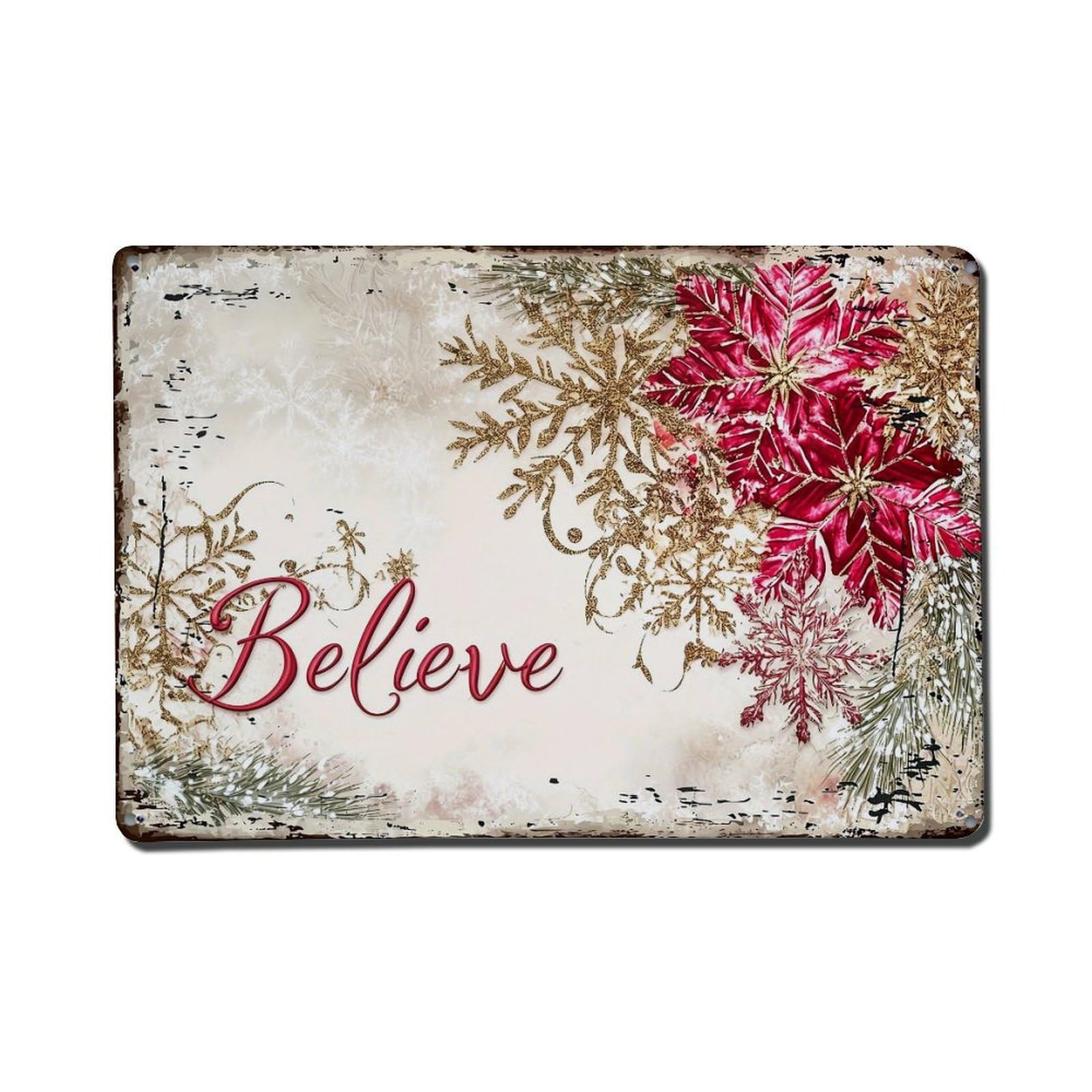 Believe Snowflake Floral Vintage Design Metal Tin Sign Plaque