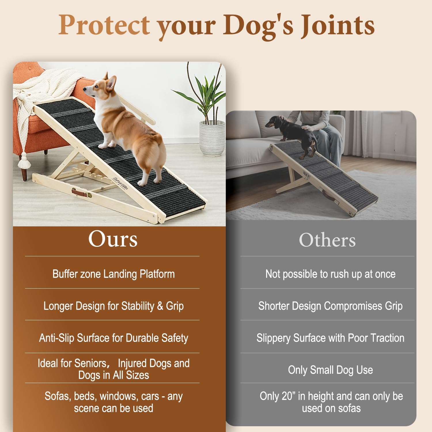 Dog Ramp for Bed - Foldable Small to Large Dog Ramp for Couch - 6 Adjustable Height from 12 to 24 - Stairs with High Traction Mat - Wooden Portable Ramp for Dogs to Get on Bed Couch Car Up to 200LBS Dog Ramp for Bed - Foldable Small to Large Dog Ramp for Couch - 6 Adjustable Height from 12 to 24 - Stairs with High Traction Mat - Wooden Portable Ramp for Dogs to Get on Bed Couch Car Up to 200LBS