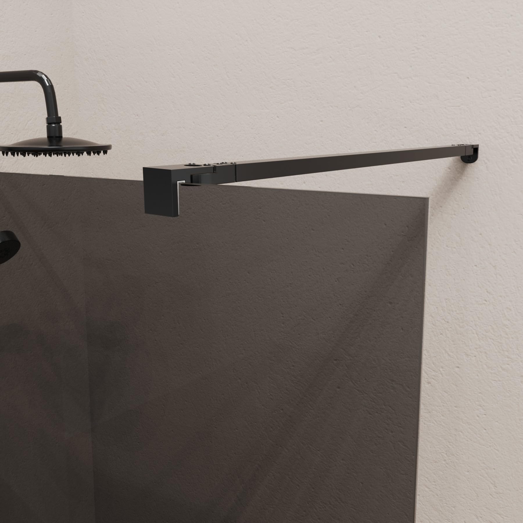 Mampara de Ducha Fija Negra 100 x 200 cm Ahumada, Cristal Templado Translucido 8 mm con Antical, Panel Walk In Reversible para Baño Moderno