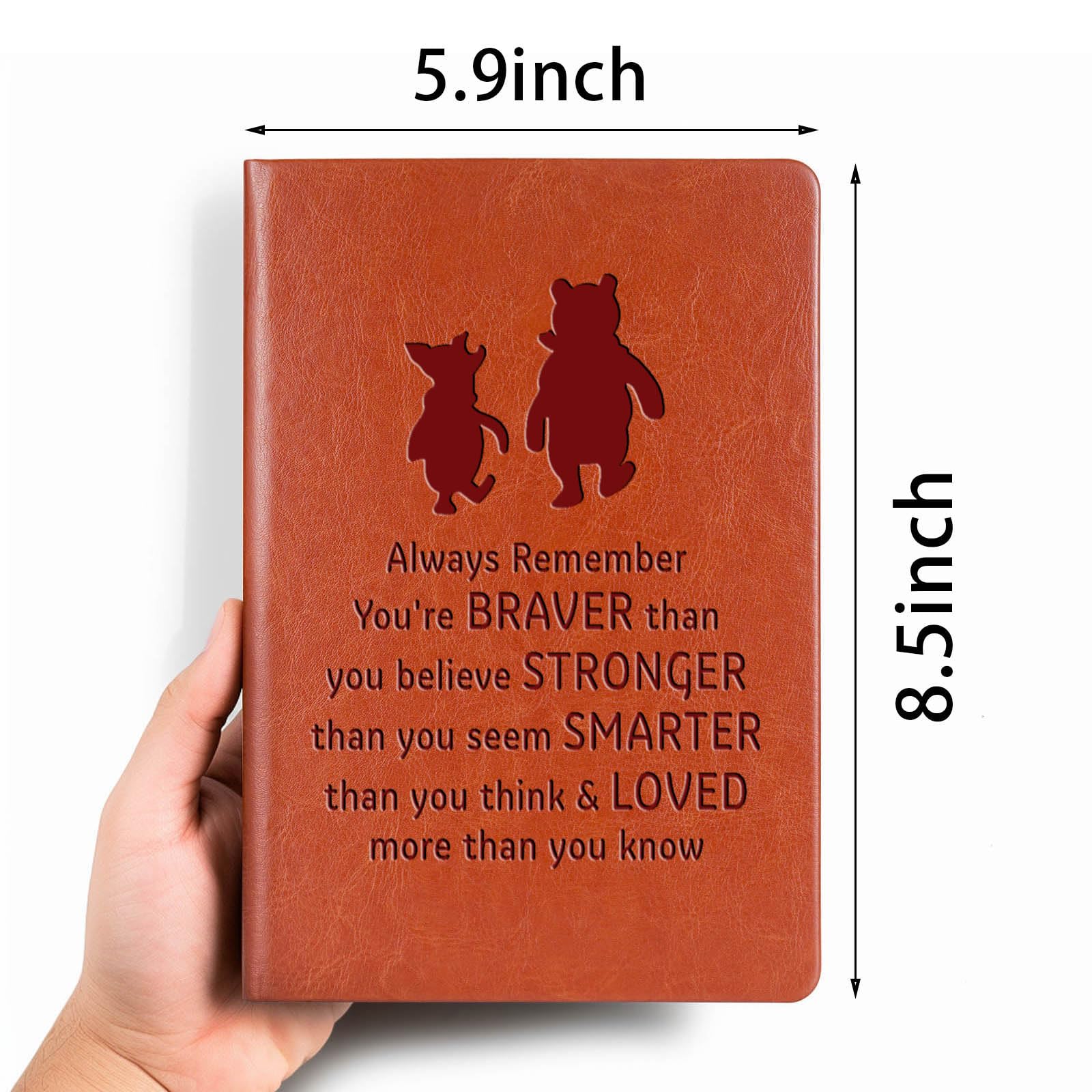 Pooh Bear Leder Notizbuch Always Remember You're Braver Than You Believe Leder Notizbuch Freundschaftsgeschenk für Frauen Männer Geburtstagsgeschenke für Sohn Tochter (braun)