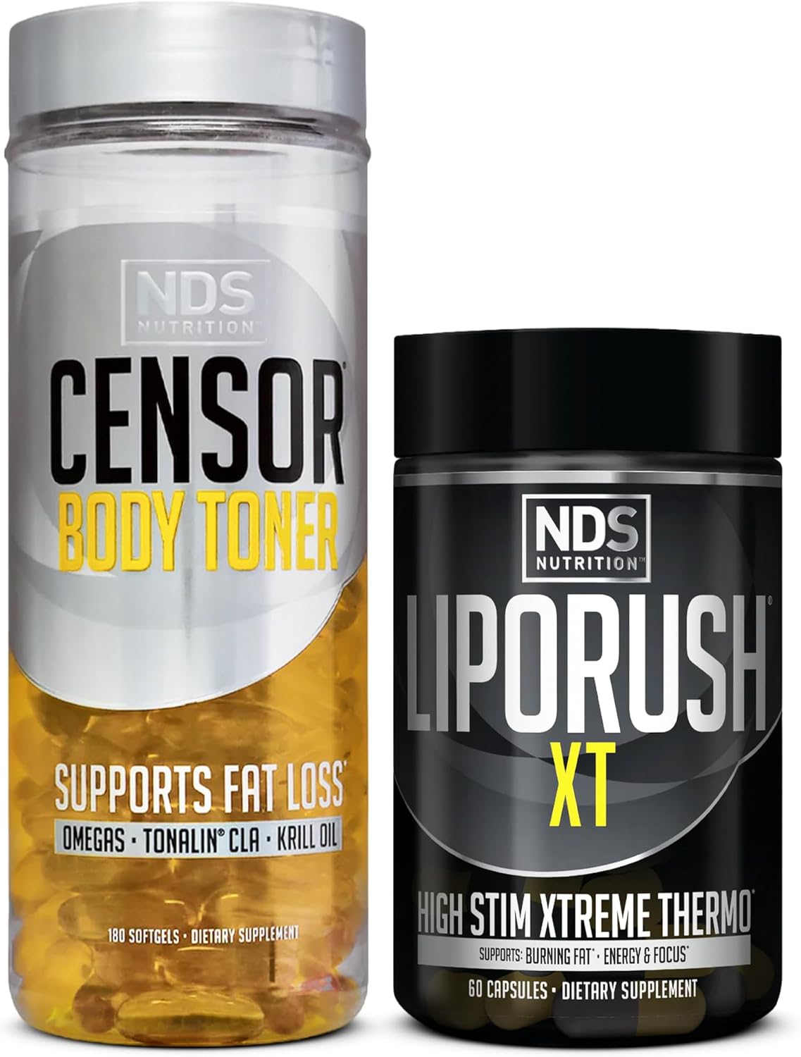 Censor NDS Nutrition LipoRUSH XT Fat Loss and Body Toner Bundle - CLA, Omega 3-6-9, L-Carnitine & Teacrine for Maximum Energy, Metabolism, and Shredding Fat