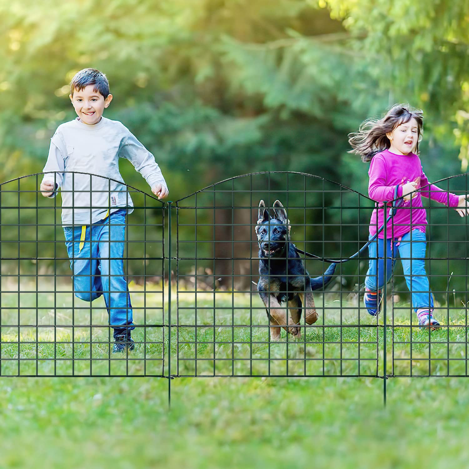 Sonnewelt Clôture enfichable Clôture de jardin en métal Éléments de clôture Enclos d’animaux Clôture extérieure pour chiens 15 éléments de clôture 18 barres de fixation (vert, arche supérieure)