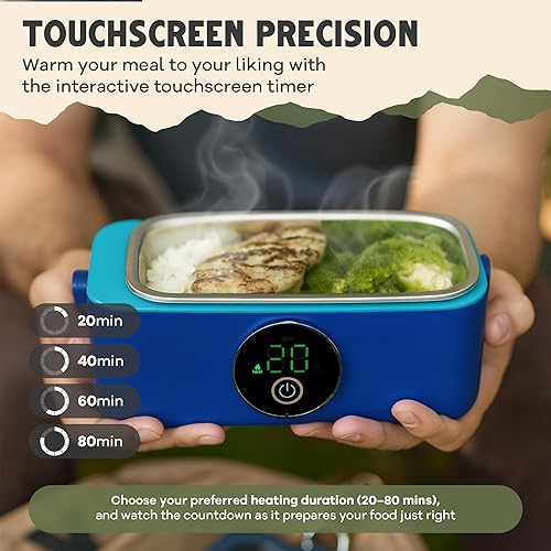Miniatura 3 de ThermoGo - Lonchera eléctrica autocalentable para adultos - Calentador de alimentos inalámbrico de 60 W con temporizador de pantalla táctil y bolsa