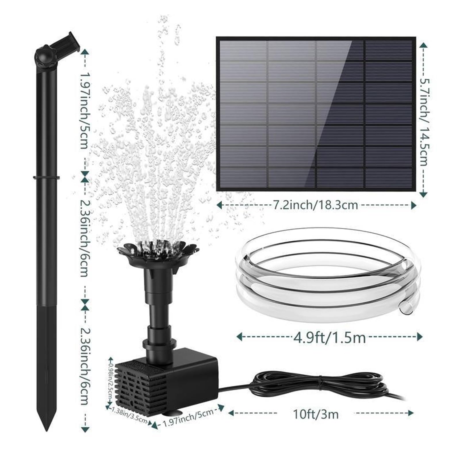 Fontana Solare da Giardino Esterno, Pompa fontana solare 3.5W Fontana pannello solare fai-da-te con pompa tubo acqua 4.9FT for vasca da bagno for uccelli Decorazione da giardino Animali domestici che