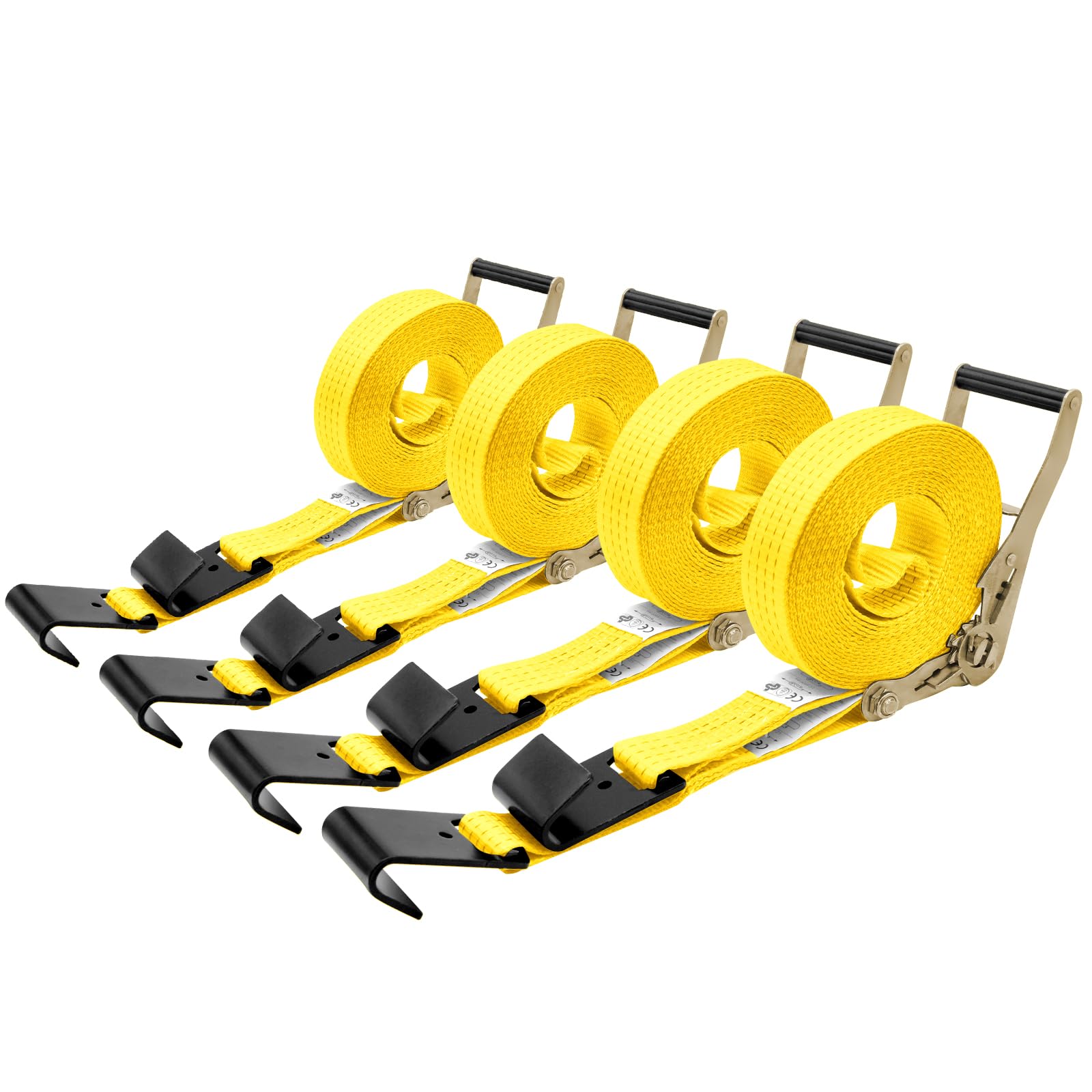 Confezione da 4 cinghie a cricchetto da 5,1 cm e 9,1 m, con gancio piatto, resistenti, per rimorchi, rimorchi, camion, carico di carico 4.535,9 kg, carico di rottura