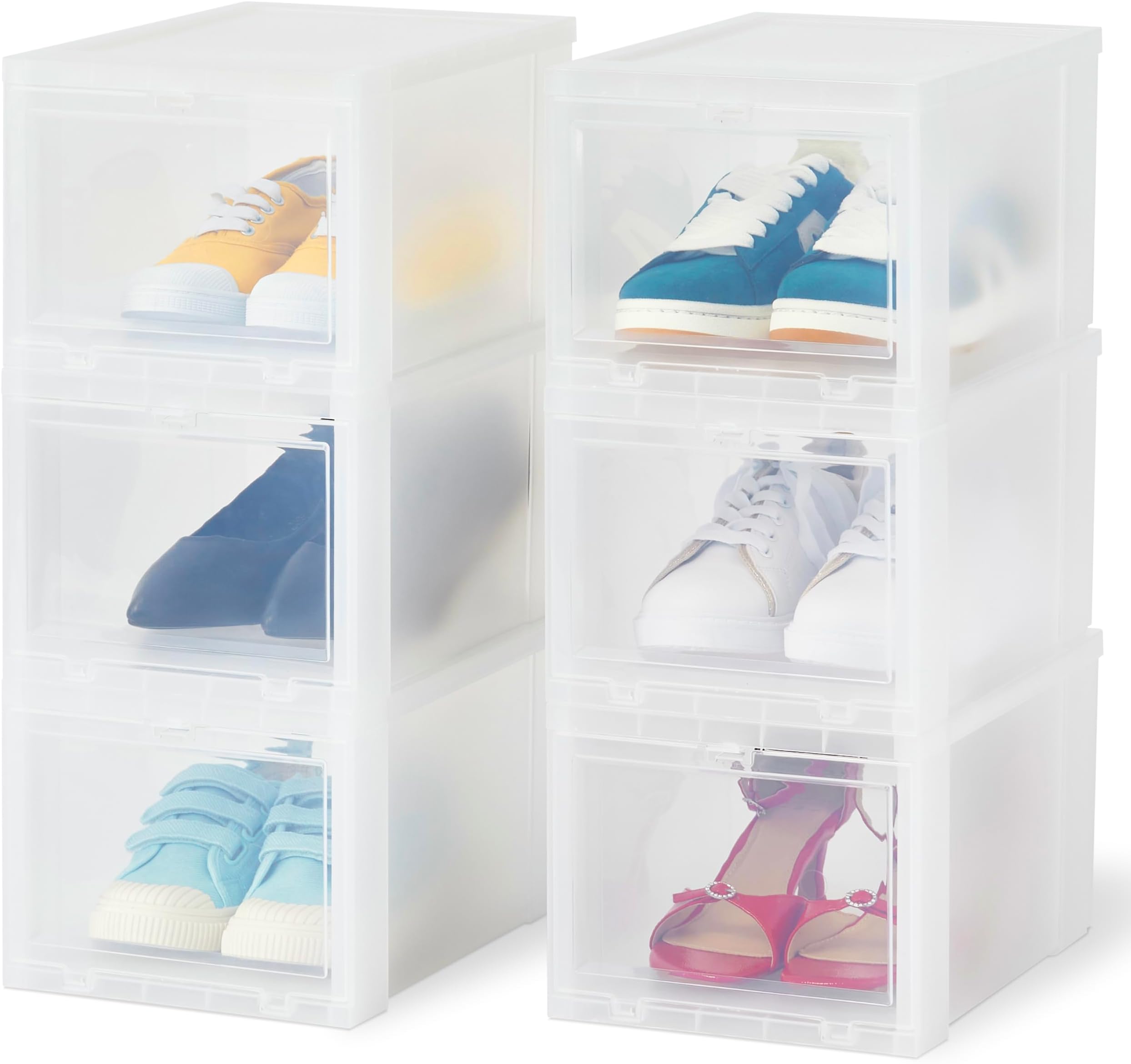 Iris Ohyama, Plastic Shoe Storage Boxes with Clip closing, 9L, Set of 6, Stackable, BPA Free, Living room, Bedroom, Office, EUDF-S, Clear
