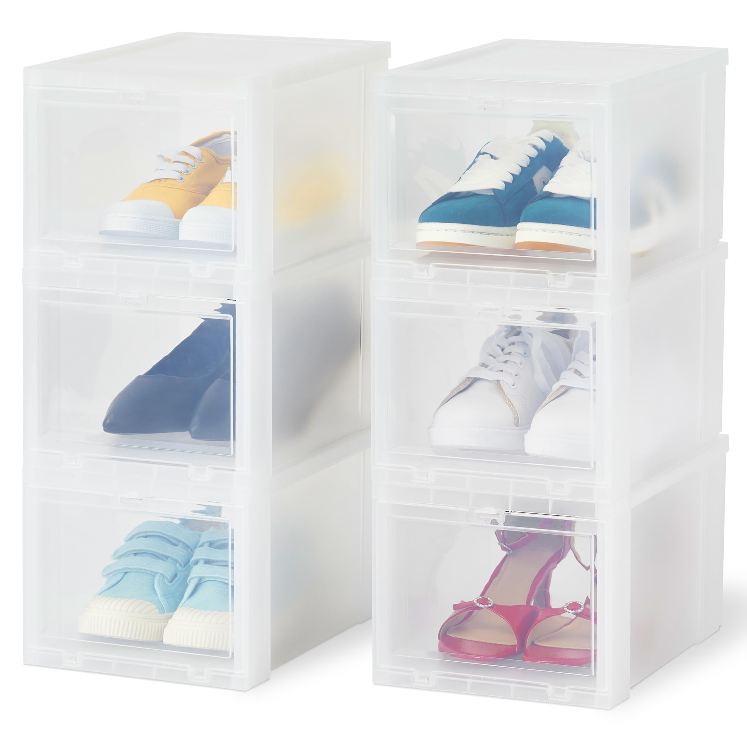 Iris Ohyama, Plastic Shoe Storage Boxes with Clip closing, 9L, Set of 6, Stackable, BPA Free, Living room, Bedroom, Office, EUDF-S, Clear