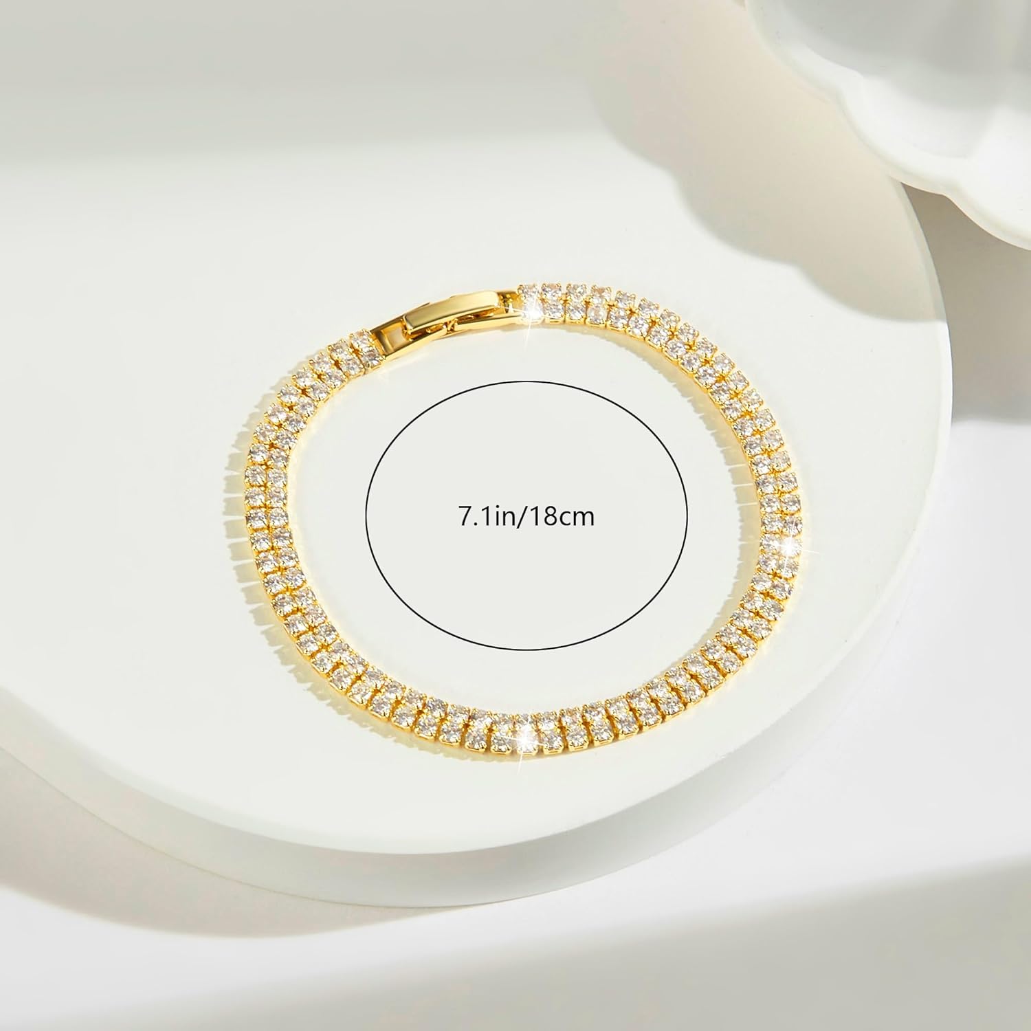 18K Gold-Plated Double-Row Cubic zirconia Women's Tennis Bracelet | 5.9in-7.5in Multi-Size Fashionable Women's Gold Tennis Bracelet - Image 3