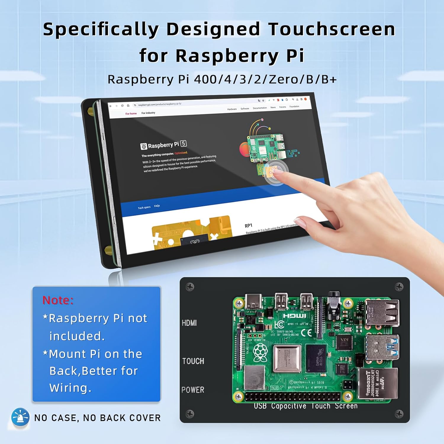 5 Inch IPS Touch Screen Display 800×480 HDMI Monitor for Raspberry Pi 5/4/3/2, Laptop, PC – Portable & Wide Viewing Angle