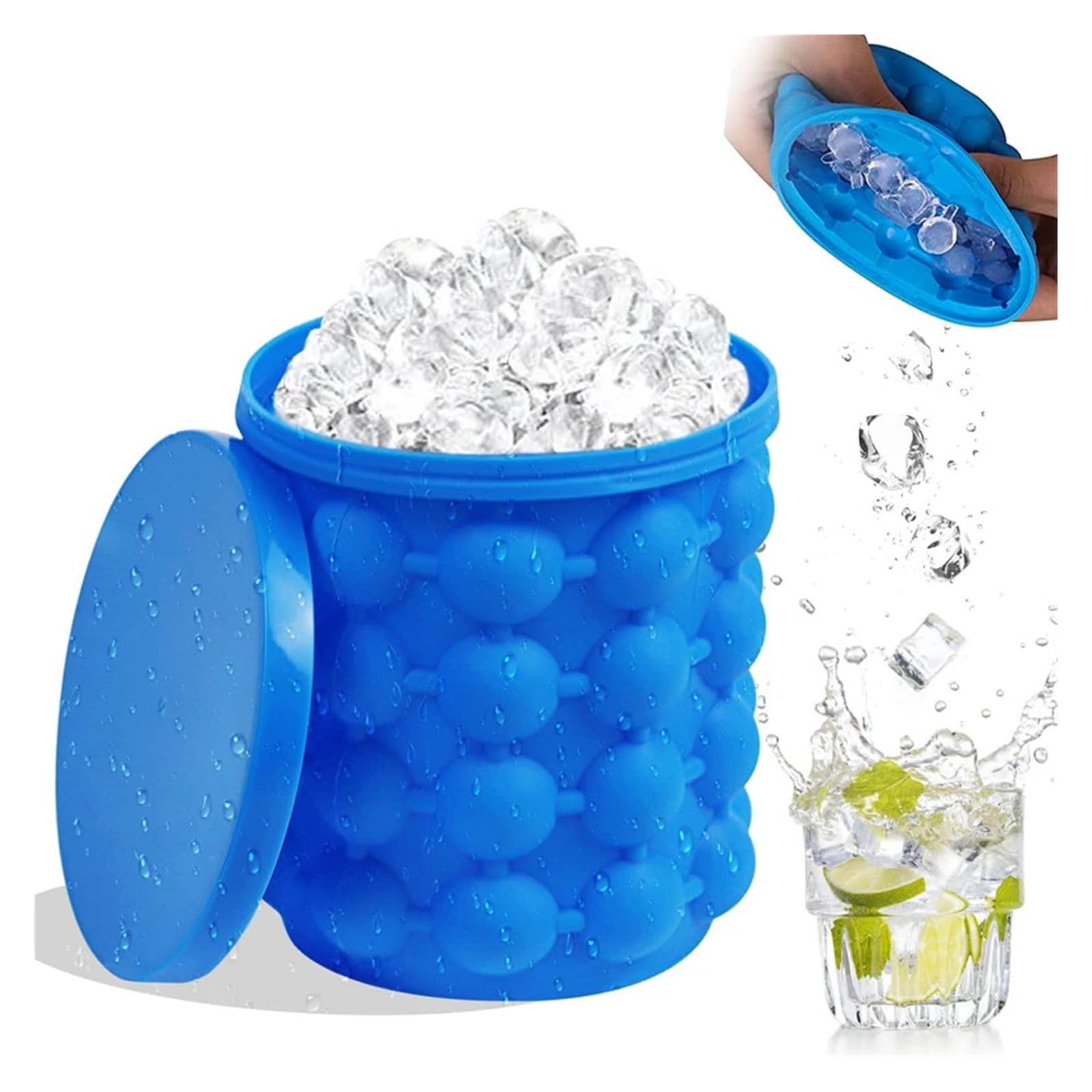 Macchina for cubetti di ghiaccio con secchiello in silicone 2 in 1. Congelamento facile(3pcs)