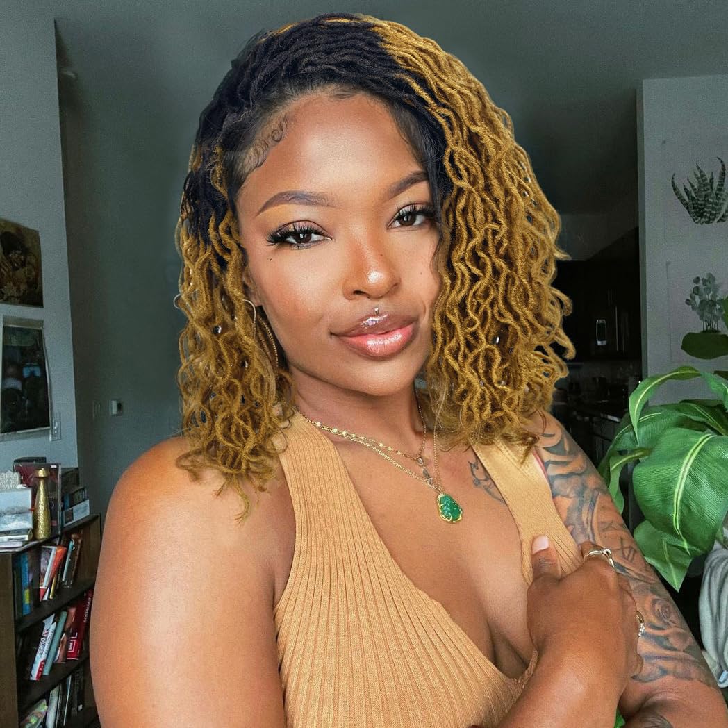 Quick Wig Full Lace Faux Locs Wig Short Curly Dreadlock Wig with Baby Hair Afro Curly Braided Wig for Black Women Pre-Plucked Twist Braid Wigs