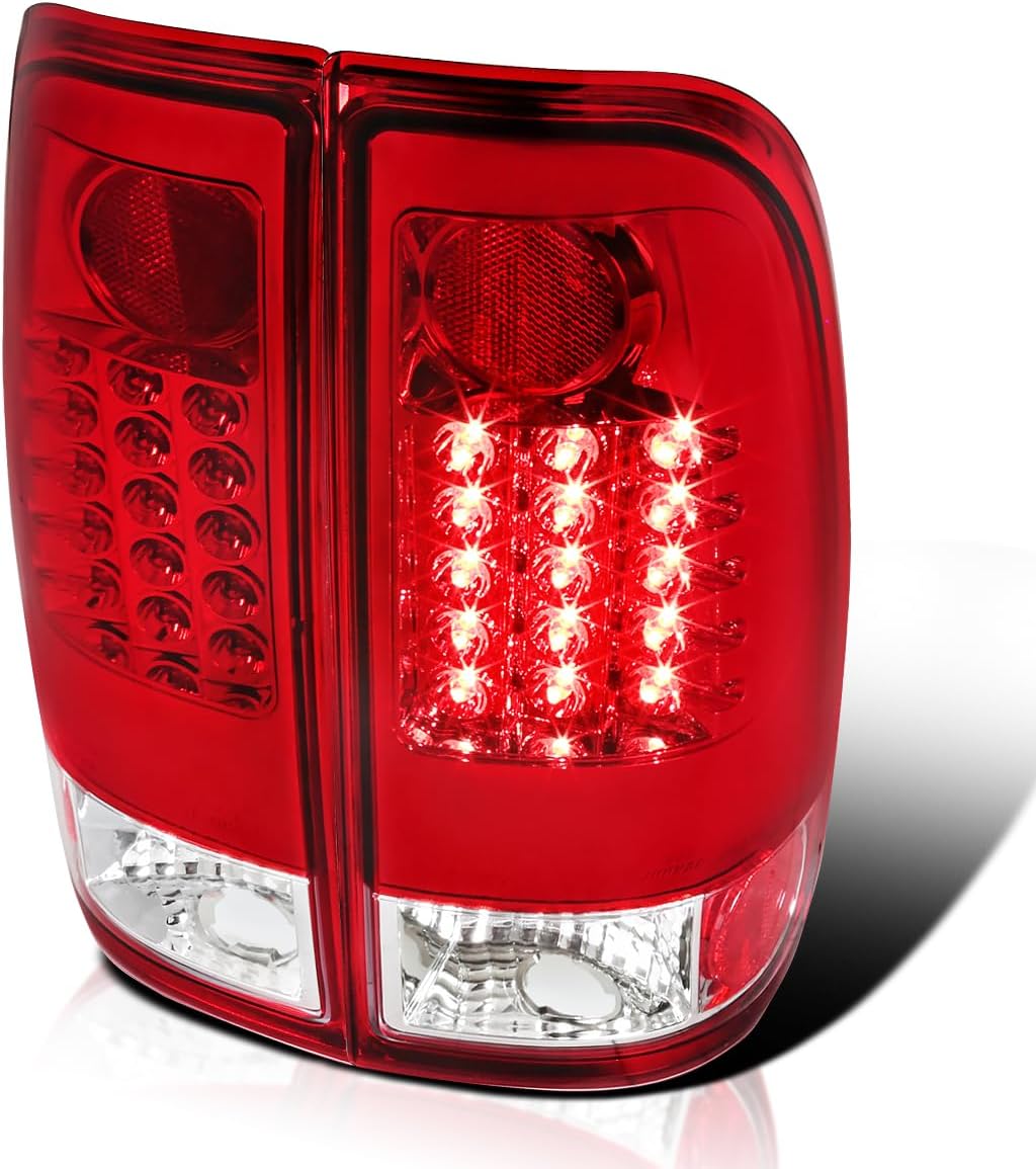 SPEC-D TUNING Red Clear Lens LED Tail Lights Compatible with 1997-2003 Ford F-150, 1999-2007 Ford F-250/F-350/F-450/F-550 Super Duty, Left + Right Pair Assembly