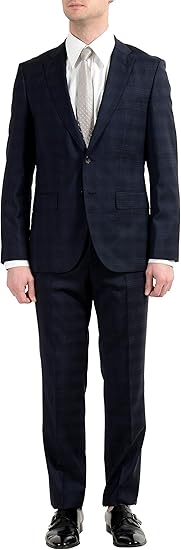 Hugo Boss "Johnstons2/Lenon Men's 100% Wool Blue Plaid Two Button Suit US