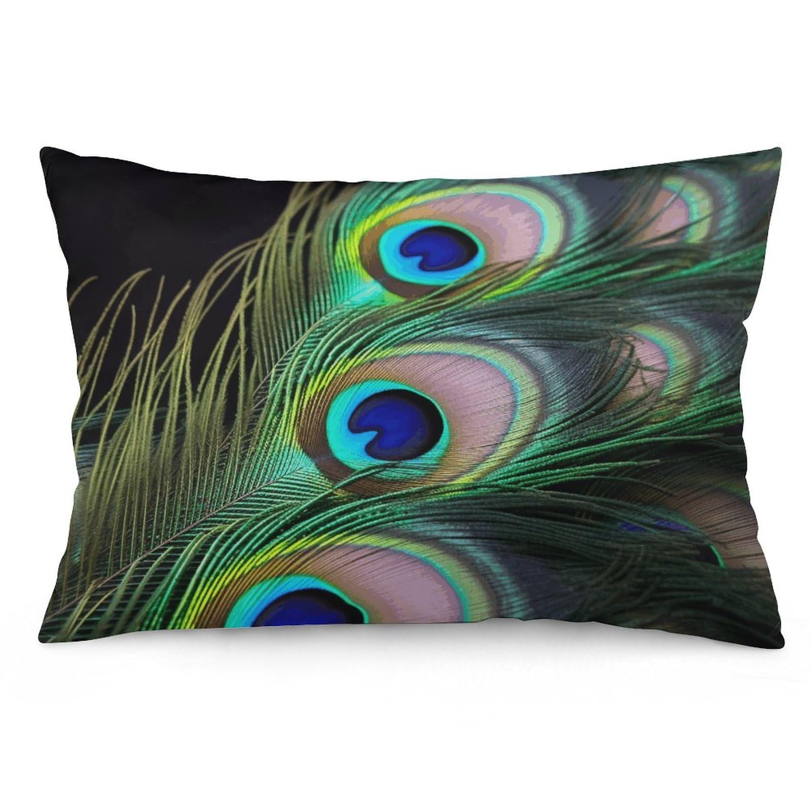 2 Pack Pillow Cases for Hair and Skin, Soft Breathable Pillow Case Covers with Hidden Zipper, Green Peacock Feather Pillowcase 16 "x24 Pillow Covers for Sleeping Gift