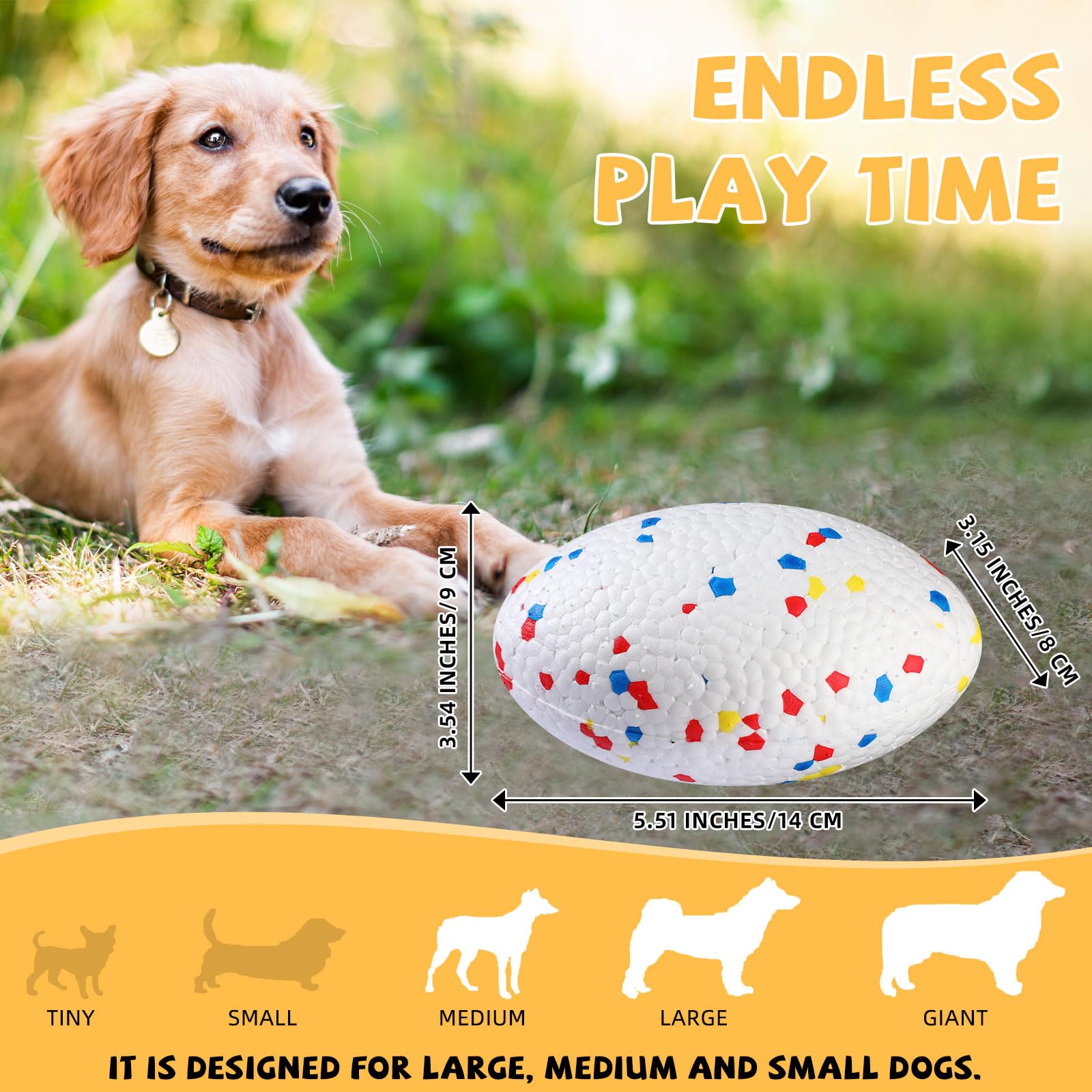 RoundFunny 3 Pcs 5.5'' Indestructible Dog Ball for Aggressive Chewers, Tough Large Bouncy Dog Footballs Outdoor Floating Fetch Game Pets Toys for Medium and Large Breed, 3 Color