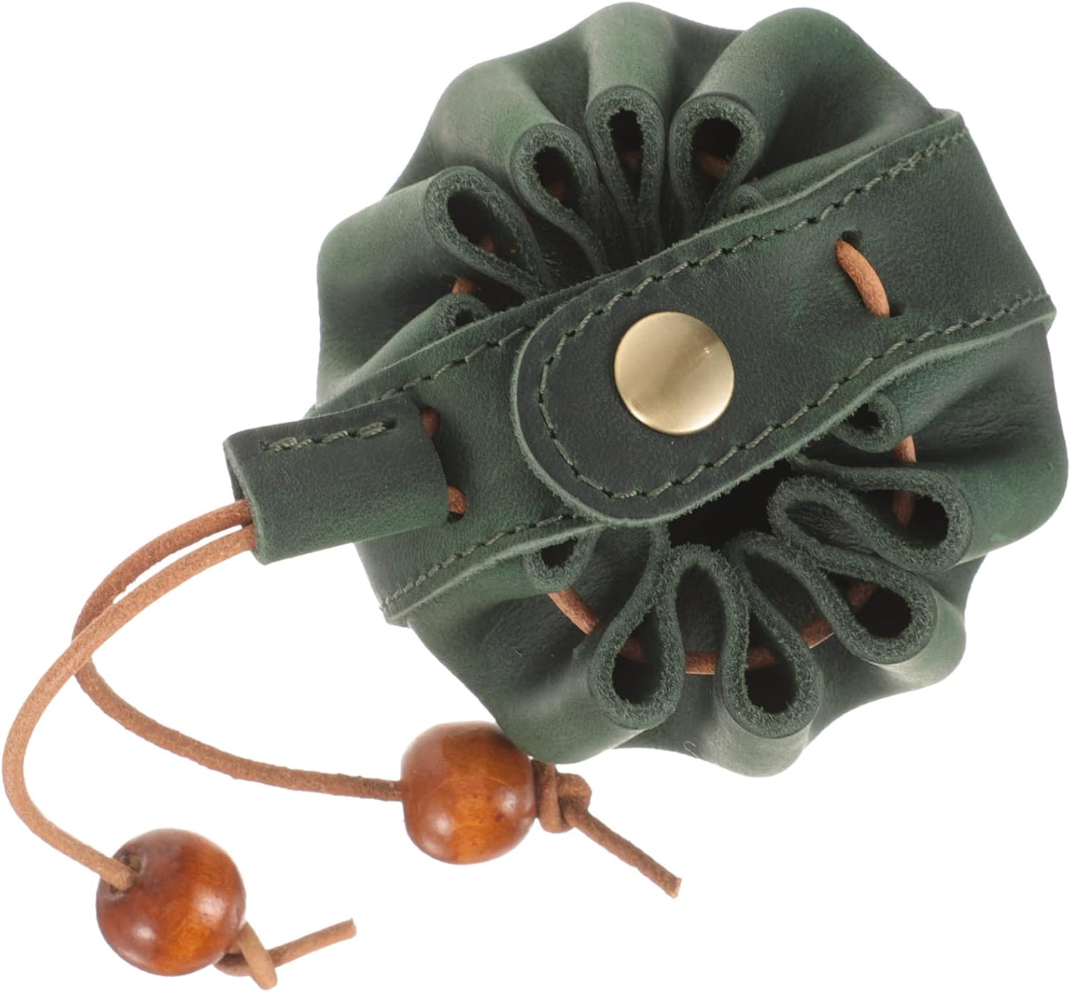 2pcs Drawstring Bag Green Manual Coin Purse Genuine Leather Men and Women