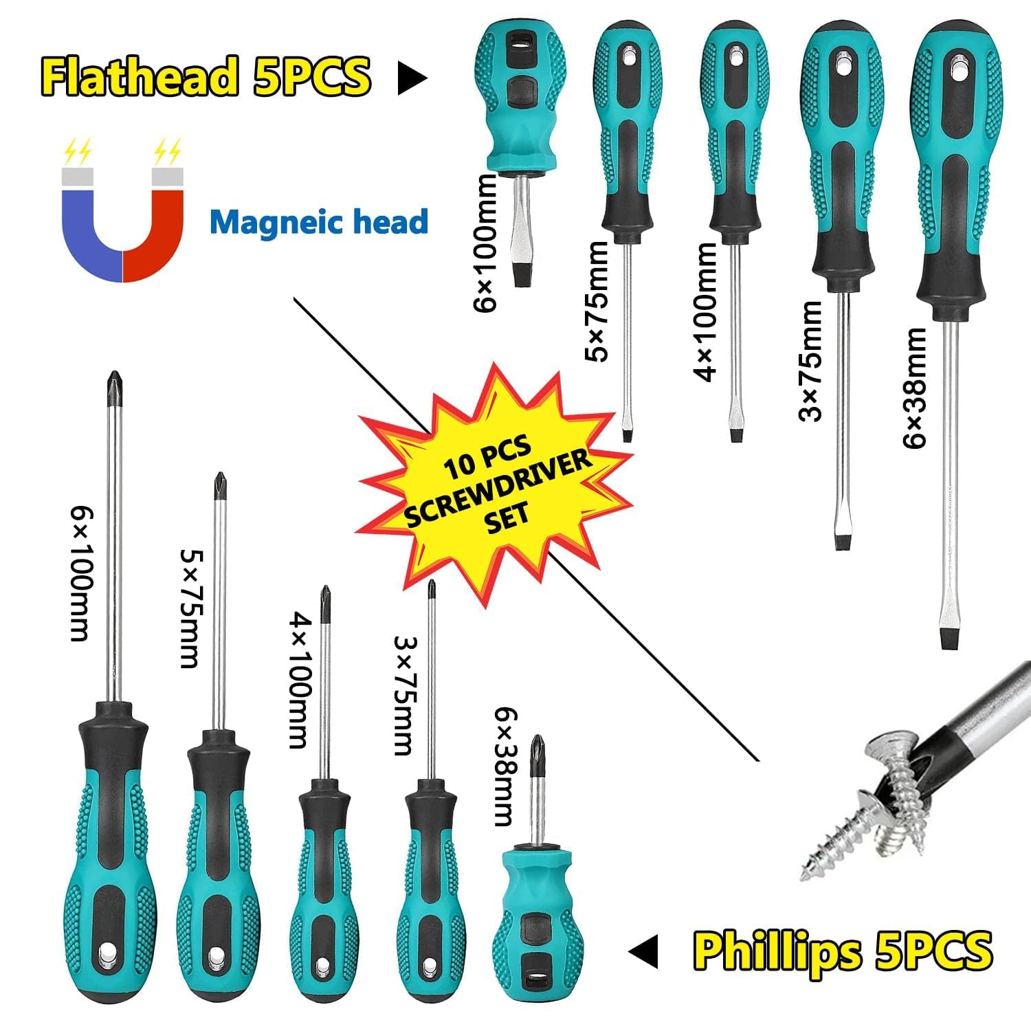 10 Pezzi Set Cacciaviti Magnetico Precisione, Set di Cacciaviti Professionali, Cacciavite a Stella e a Testa Piatta, con Magnetizzatore e Scatola di Immagazzinaggio