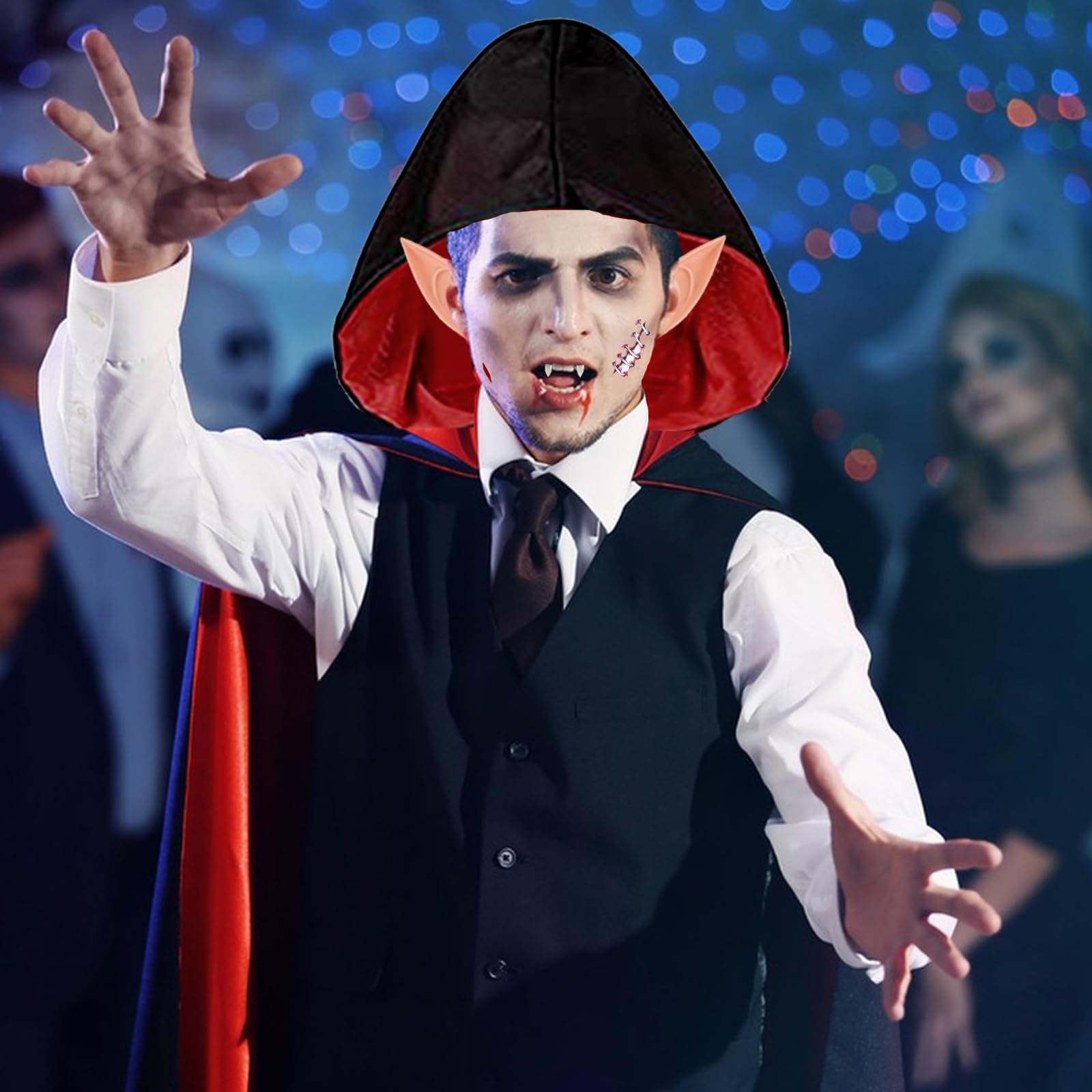 Ensemble De Costume D'Halloween Cape Noire à Capuche Cape Costume Faucheuse Avec 20 Tatouages Impériaux Halloween Costume De Vampire Pour Halloween