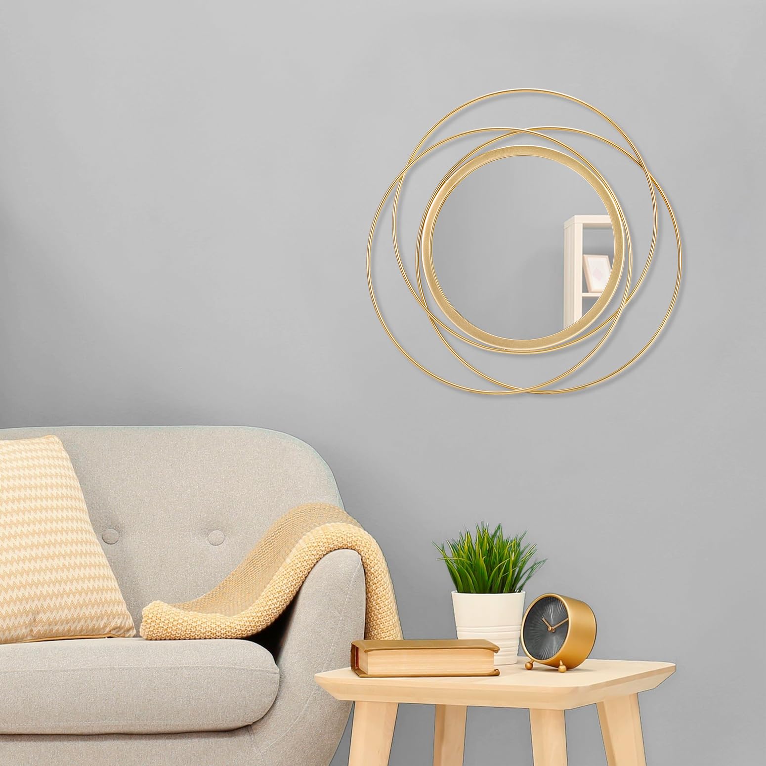 HLFMVWE Miroir rond doré - Petit miroir mural - Décoration murale pour salon, maison et chambre à coucher