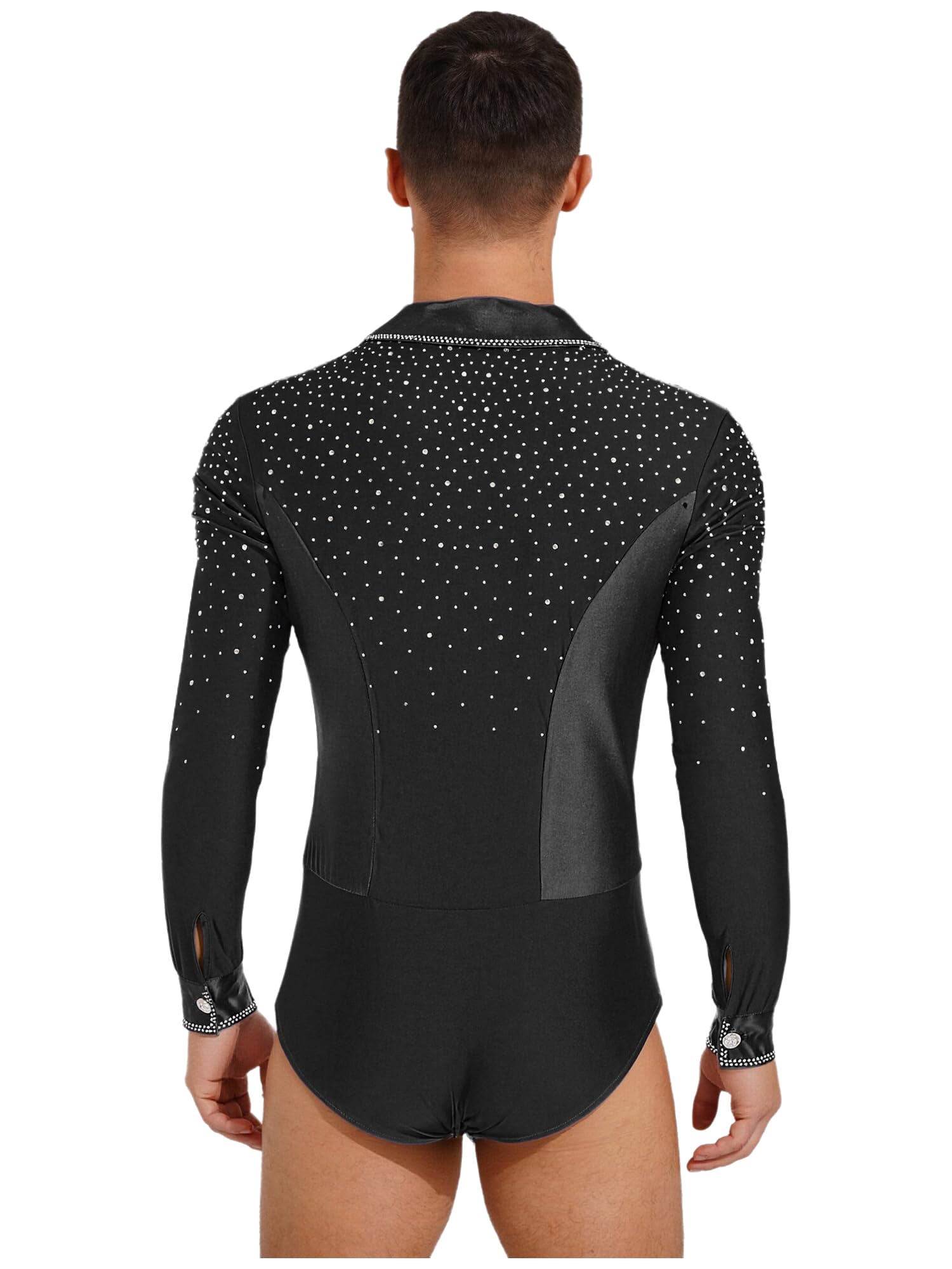 inlzdz Maillot De Gimnasia Rítmica para Hombre Body Baile Latino Manga Larga Monos Cuello En V Disfraz Bailarina De Fiesta Actuación