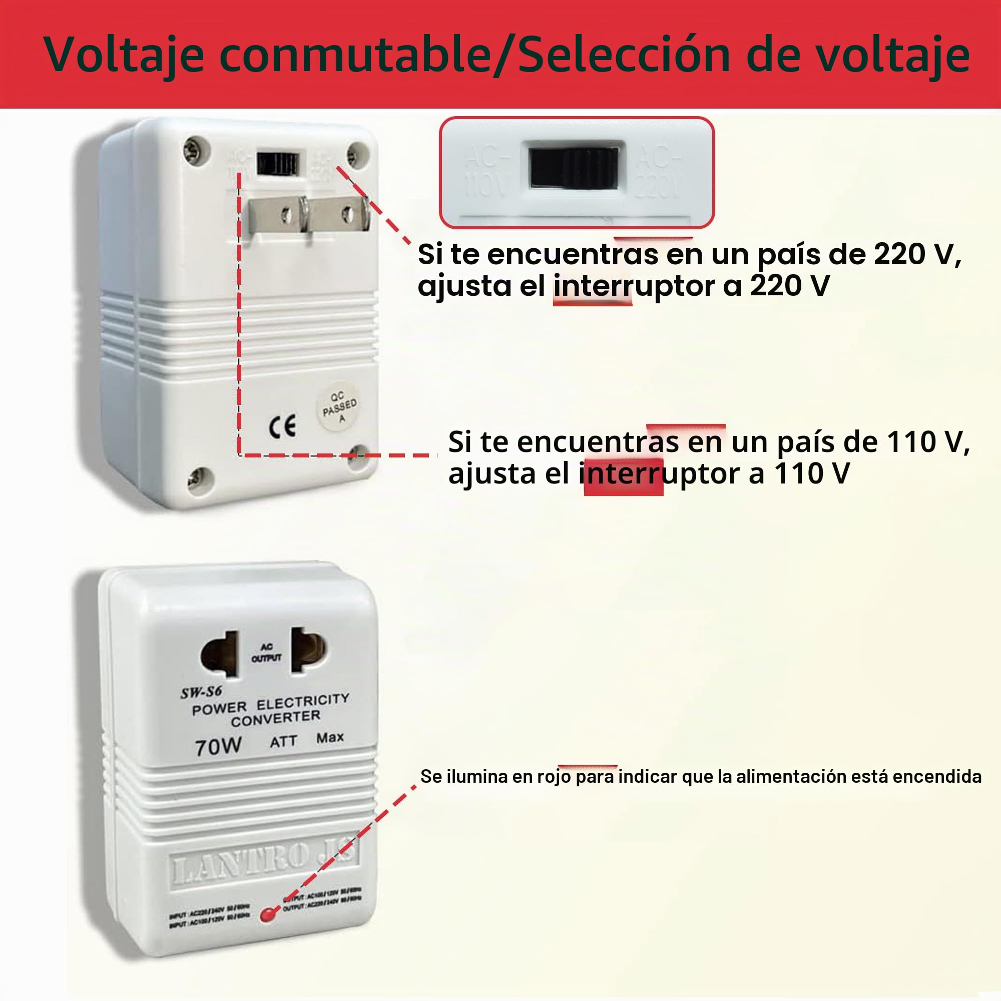Transformador 220v a 110v, Convertidor de Voltaje 110V a 220V Menos de 30W, Viaje Cargador Universal Portatil Aplicable a Estados Unidos, UK, Japón