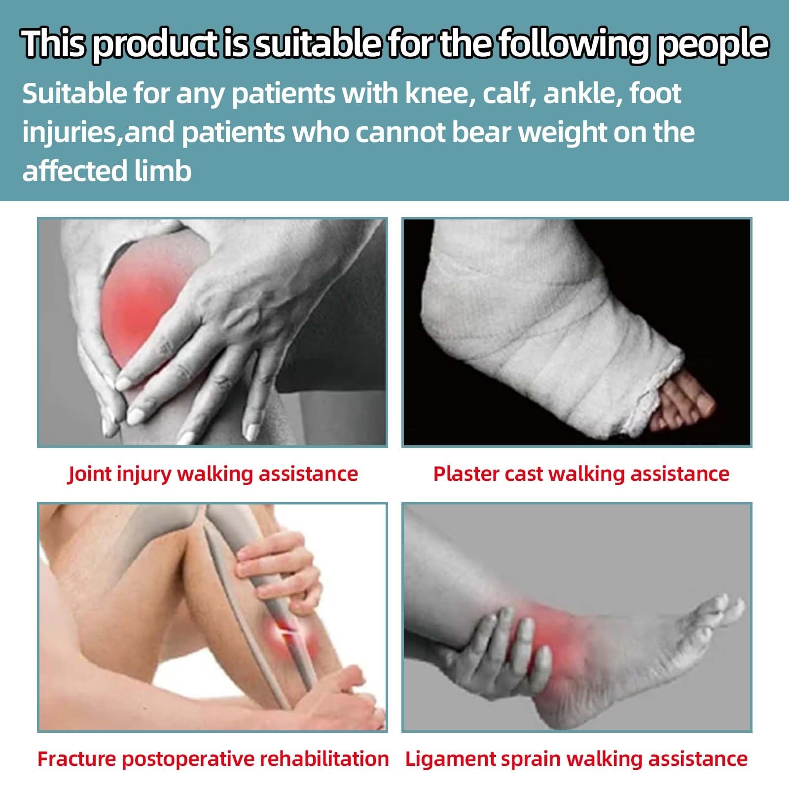 Stampella per ginocchia, design ergonomico a mani libere per il recupero della chirurgia del piede, supporto regolabile, in alluminio leggero, peso massimo 100 kg