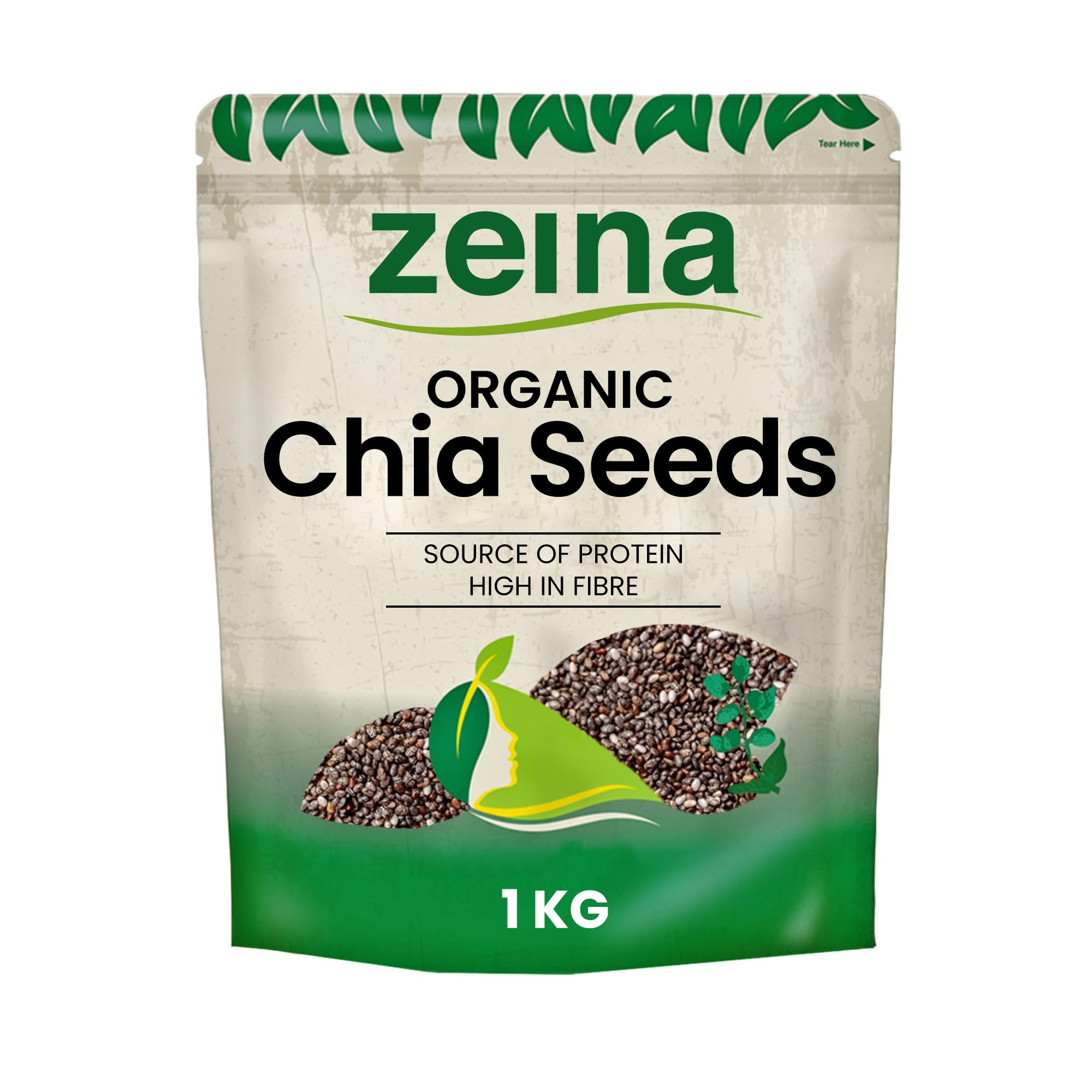Zeina Organic Chia Seeds (1Kg) - Freshly Packed Natural Organic Raw Chia Seeds Source of Protein and Fibre for Vegetarian and Vegan Diets, Kosher Approved