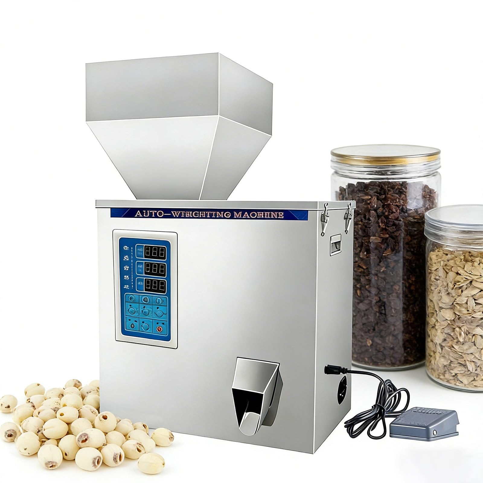 BOOZXCV Automatic Powder Filling Machine 300W, Particle Weighing Machine 1-500g with 3-Speed Control & Intelligent Weighing for Coffee, Flour, Grains, Spices, Rice Packing (C)