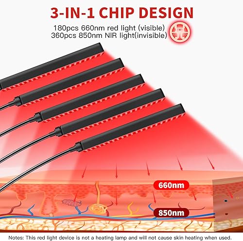 Miniatura 4 de Cholas Terapia de luz roja para cara y cuerpo, dispositivos de terapia de luz infrarroja roja de 5 cabezales con soporte, 5 niveles de brillo