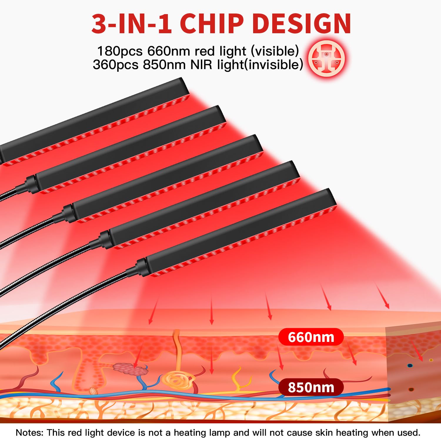 Cholas Red Light Therapy for Face Body, 5 Heads Red Infrared Light Therapy Devices, 7 Colors Red Light Therapy Lamp, 660nm and 850nm LED Near Infrared Light for Full Body, Face, Skin, Muscle