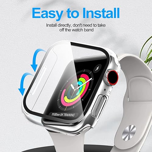 Miniatura 5 de YMHML Funda compatible con Apple Watch de 1.65 pulgadas Series 321 con protector de pantalla de vidrio templado integrado, protector delgado,