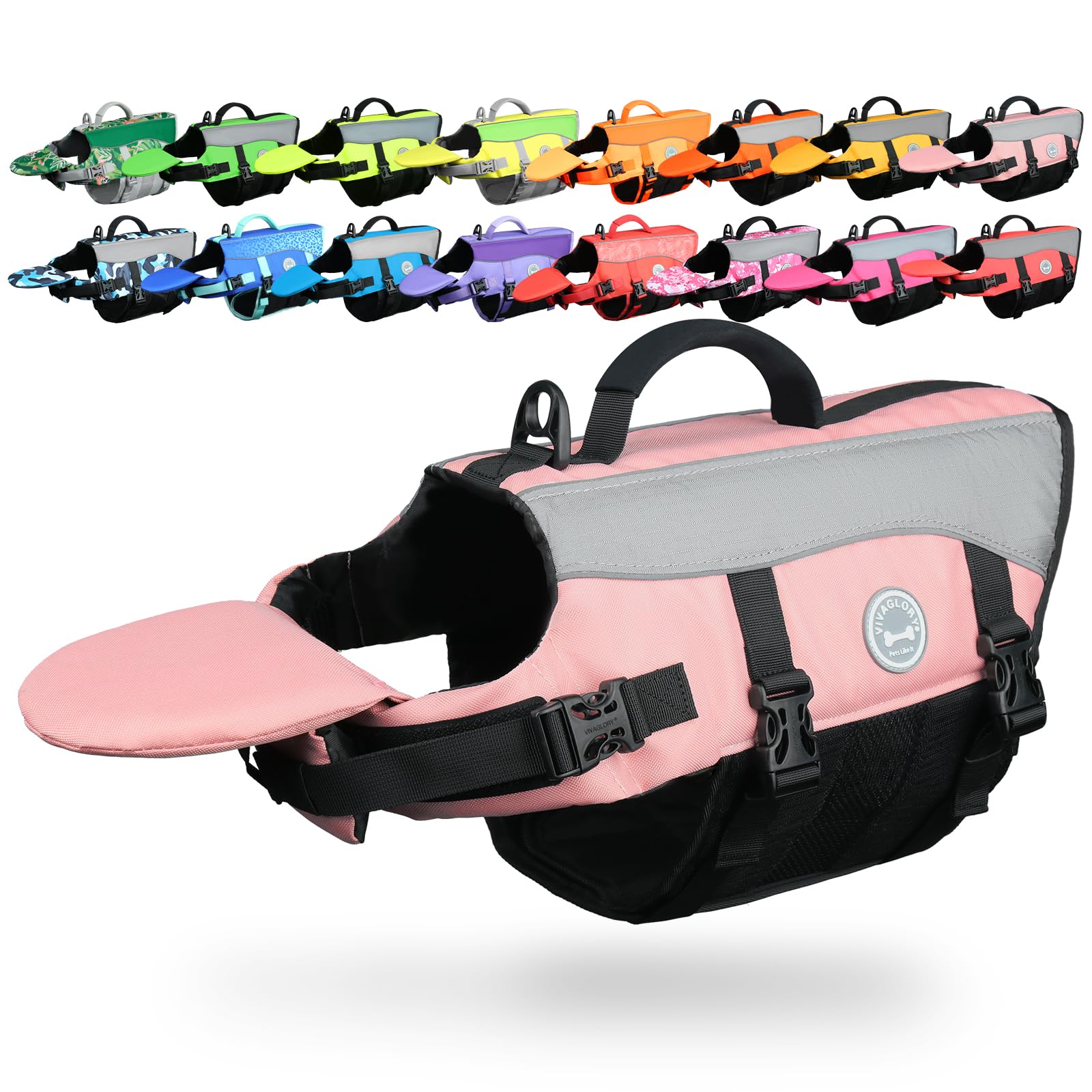 VIVAGLORY Front Float Gilet de Sauvetage pour Chien, Vêtement de Natation pour Chien Bateau, Gilet avec Support Tête, Flottabilité et Aide à la Nage, XS, Rose Sakura
